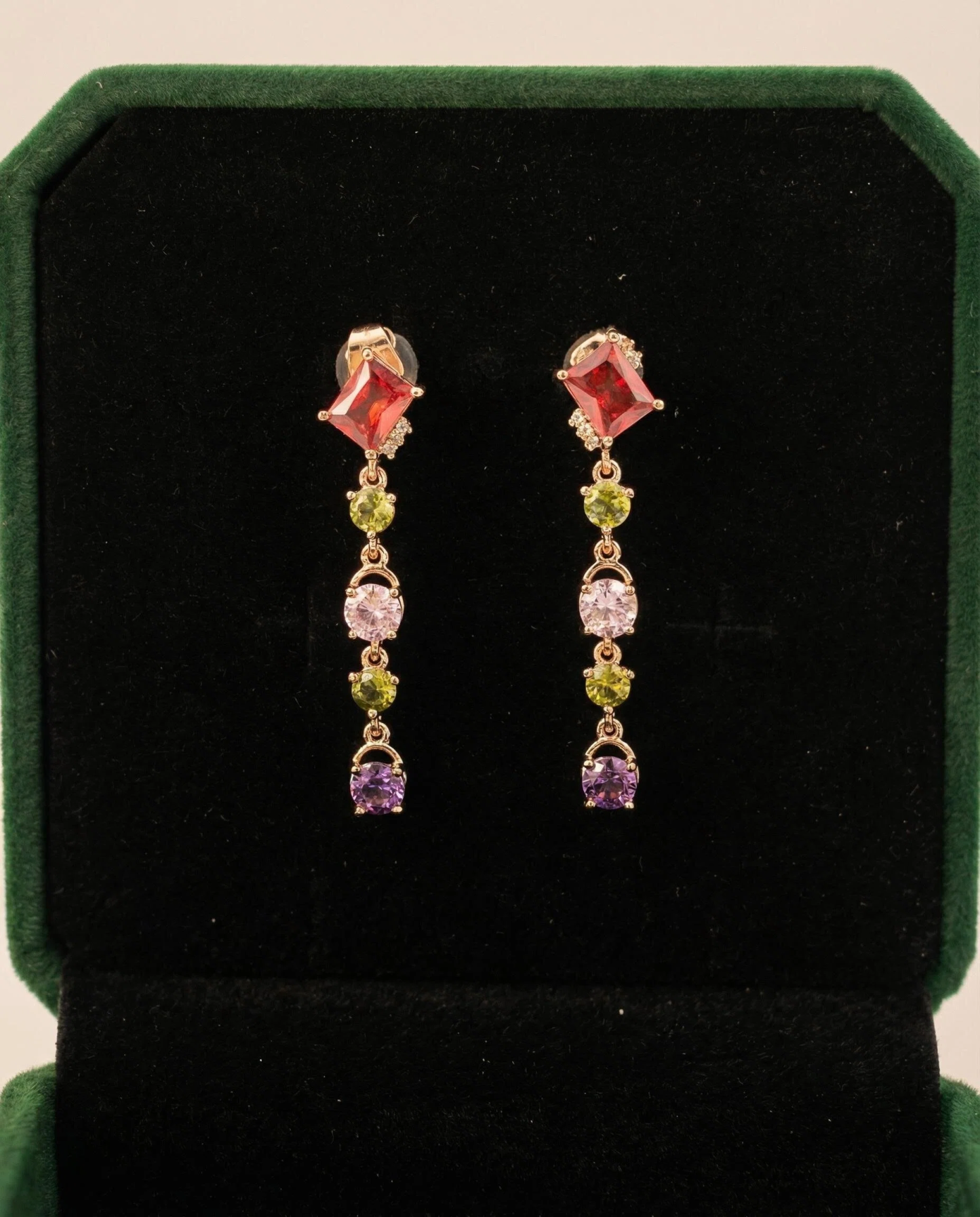 Asymmetric Multi-Gemstone Tassel Earrings – Bohemian Fringe in Rose Gold