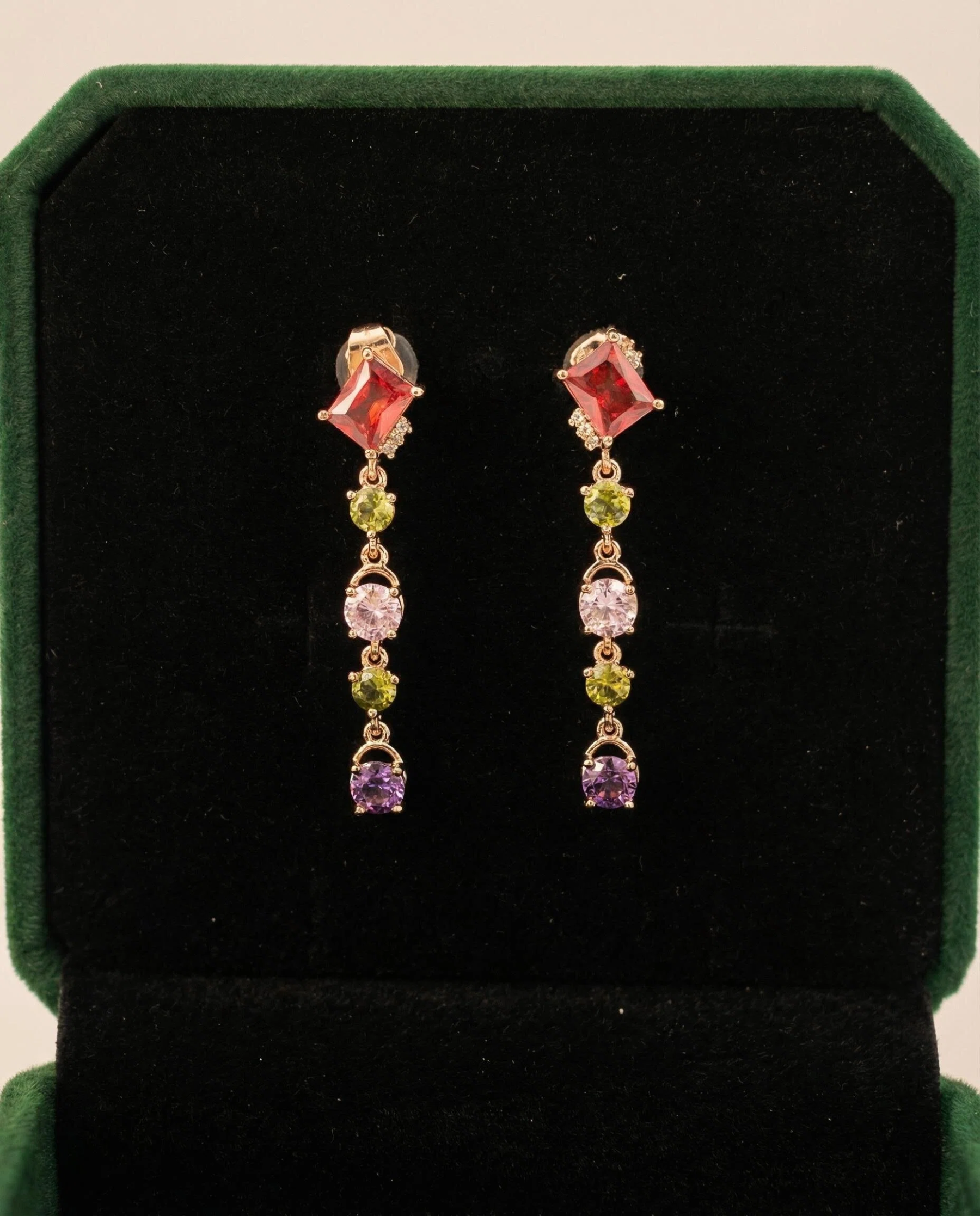 Asymmetric Multi-Gemstone Tassel Earrings – Bohemian Fringe in Rose Gold