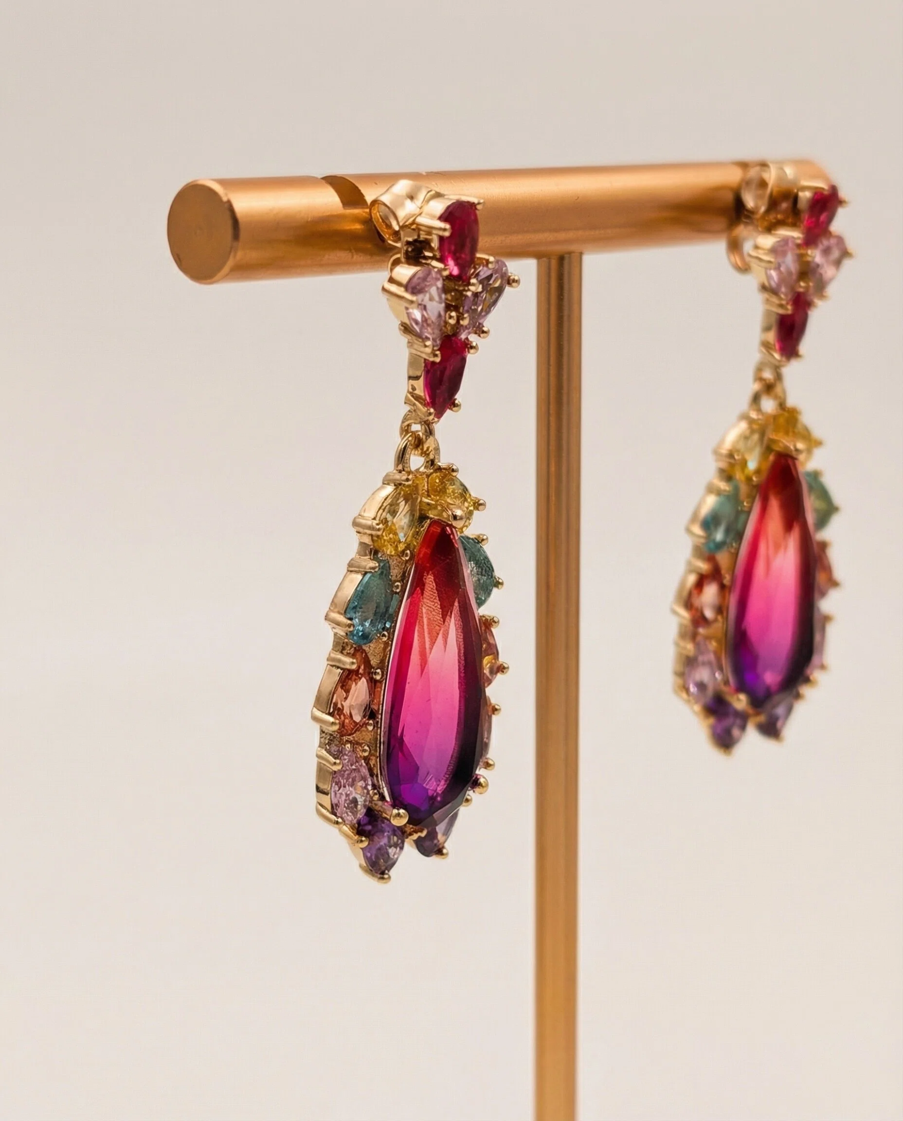 Handcrafted Multi-Gemstone Drop Earrings – Bohemian Teardrop in Gold