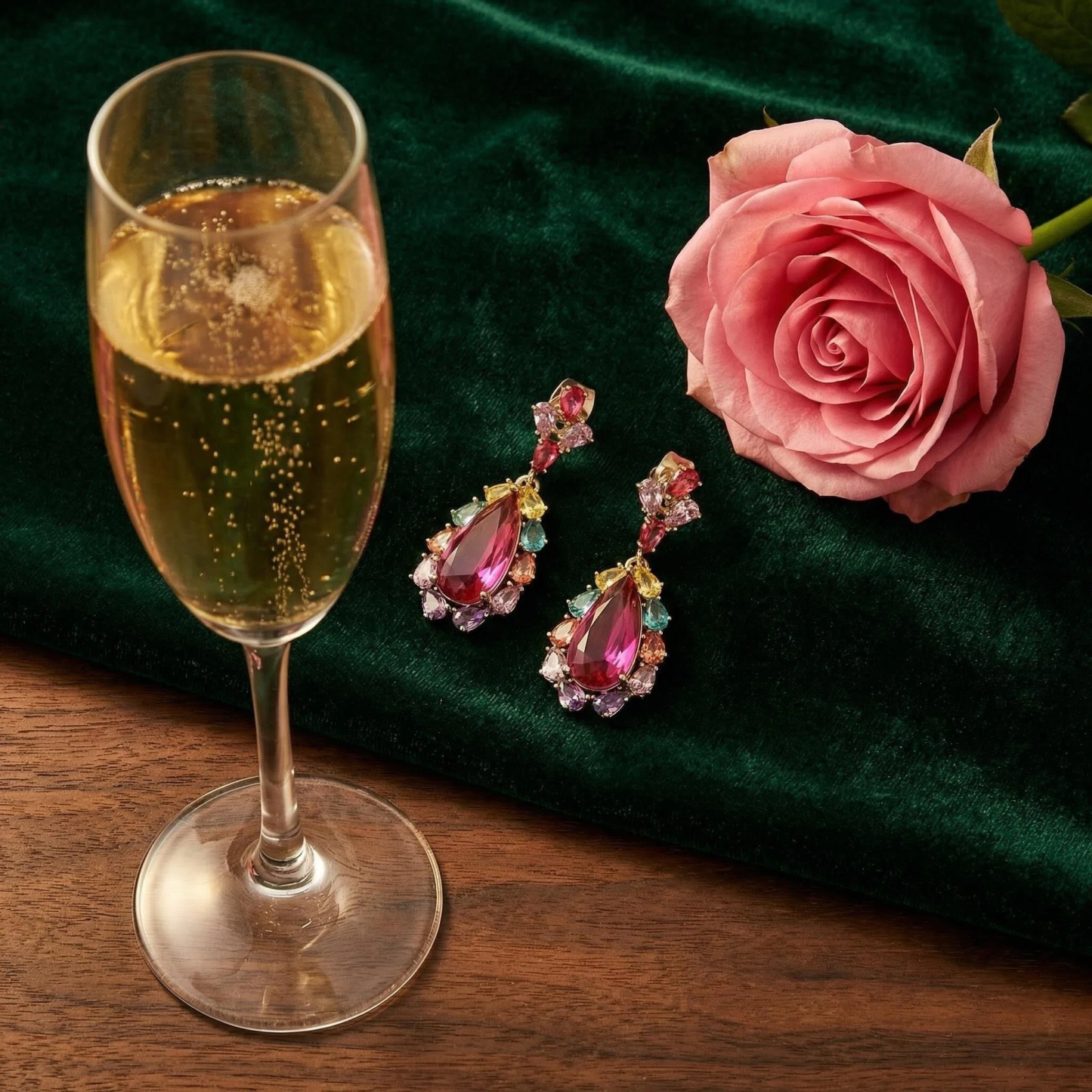 Handcrafted Multi-Gemstone Drop Earrings – Bohemian Teardrop in Gold