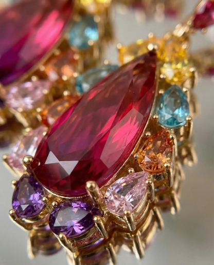 Handcrafted Multi-Gemstone Drop Earrings – Bohemian Teardrop in Gold