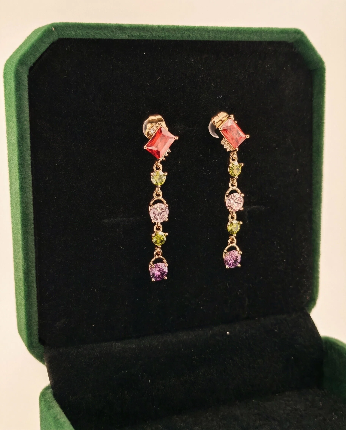 Asymmetric Multi-Gemstone Tassel Earrings – Bohemian Fringe in Rose Gold