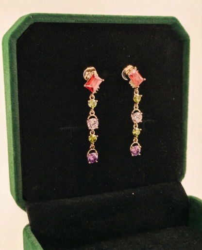 Asymmetric Multi-Gemstone Tassel Earrings – Bohemian Fringe in Rose Gold