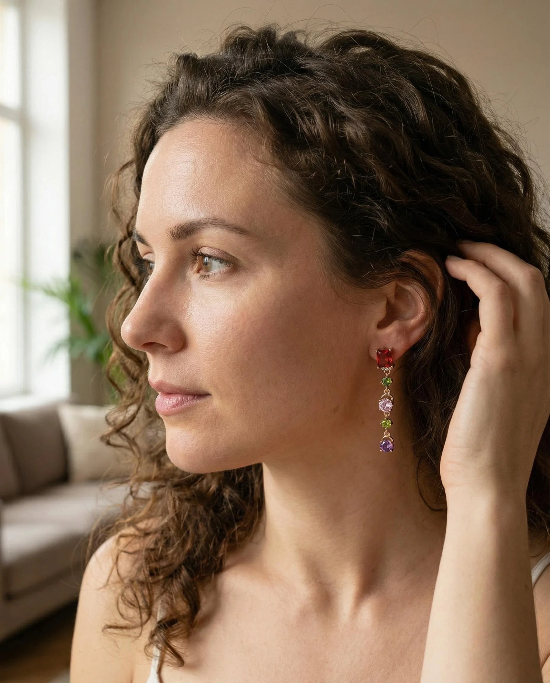 Asymmetric Multi-Gemstone Tassel Earrings – Bohemian Fringe in Rose Gold