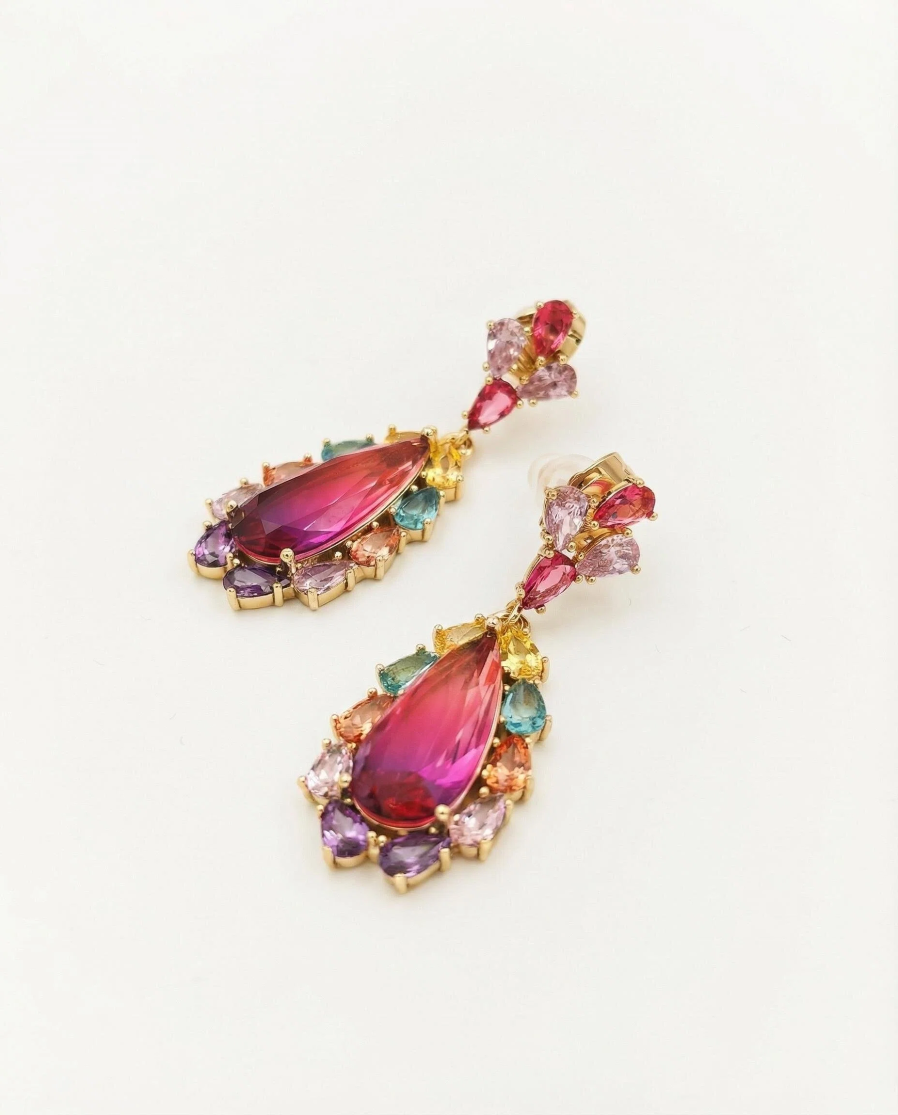 Handcrafted Multi-Gemstone Drop Earrings – Bohemian Teardrop in Gold