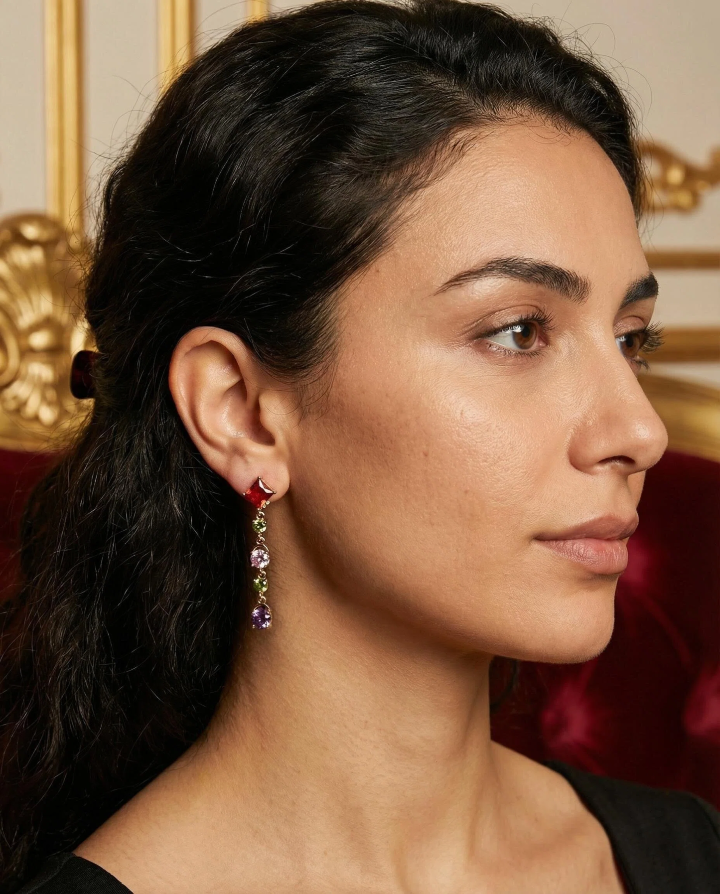 Asymmetric Multi-Gemstone Tassel Earrings – Bohemian Fringe in Rose Gold