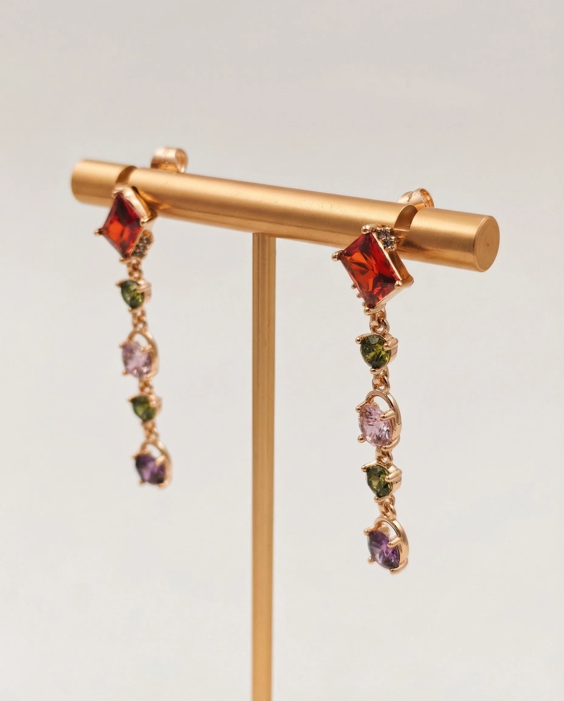 Asymmetric Multi-Gemstone Tassel Earrings – Bohemian Fringe in Rose Gold