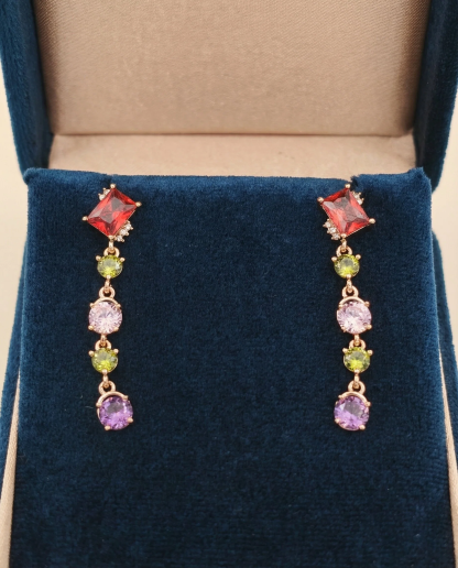 Asymmetric Multi-Gemstone Tassel Earrings – Bohemian Fringe in Rose Gold