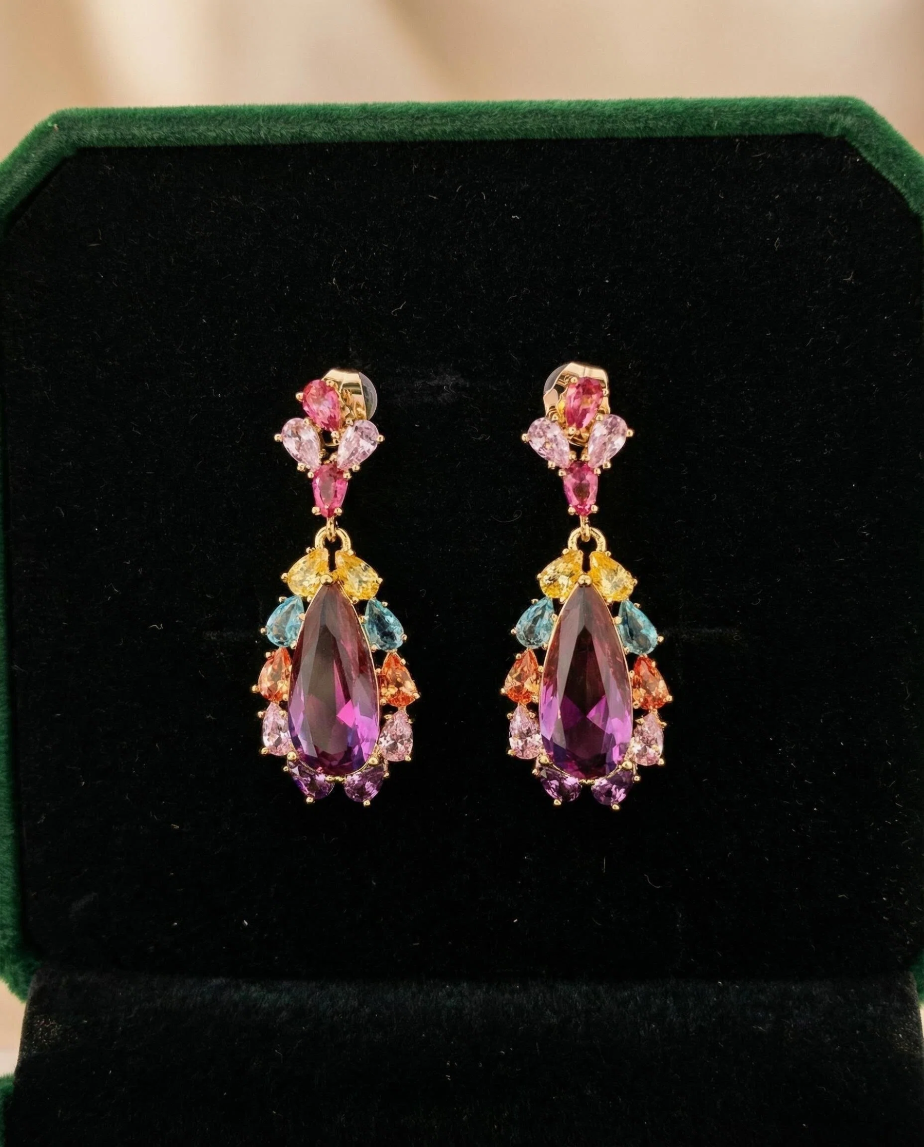 Handcrafted Multi-Gemstone Drop Earrings – Bohemian Teardrop in Gold