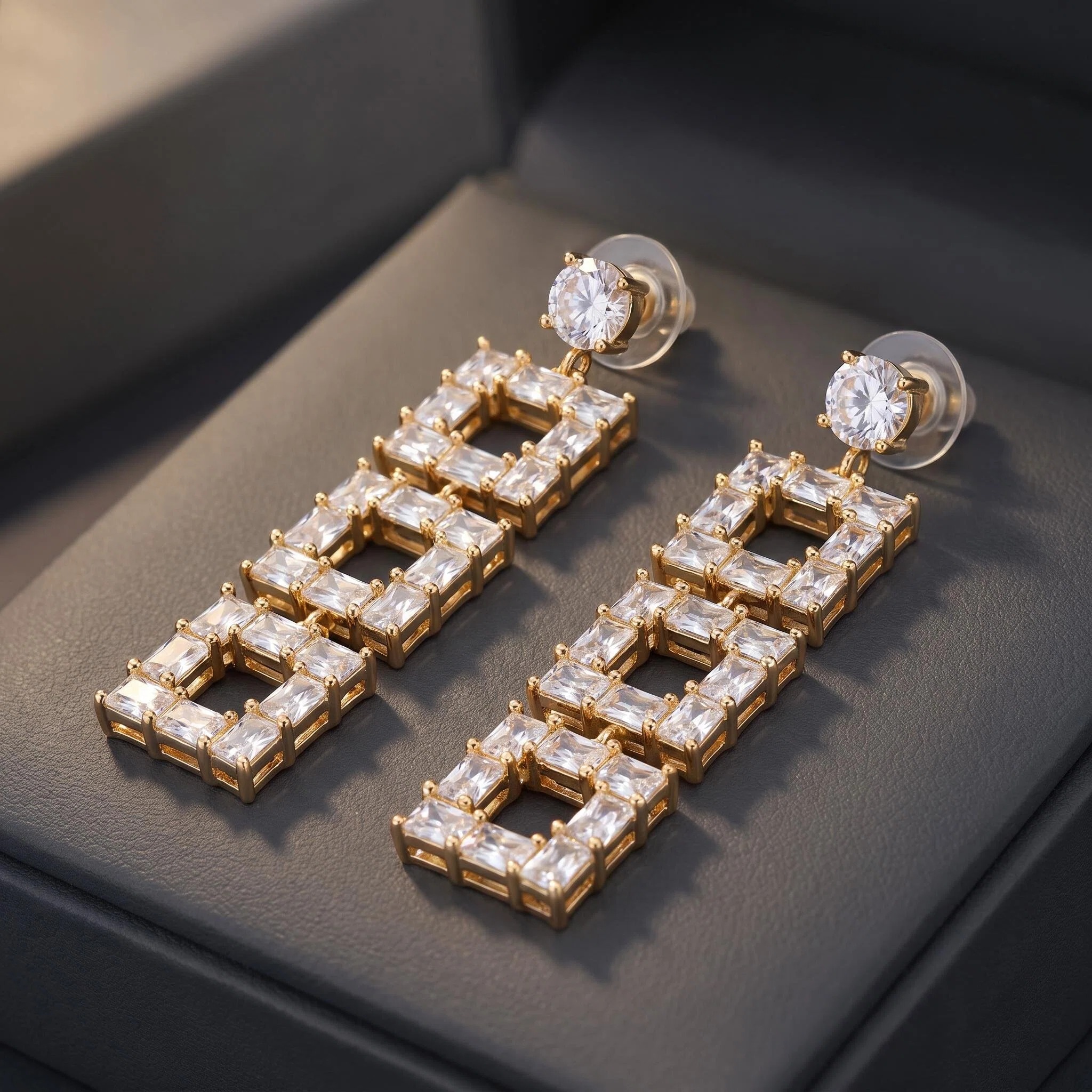 Gold-Tone Crystal Ladder Drop Earrings