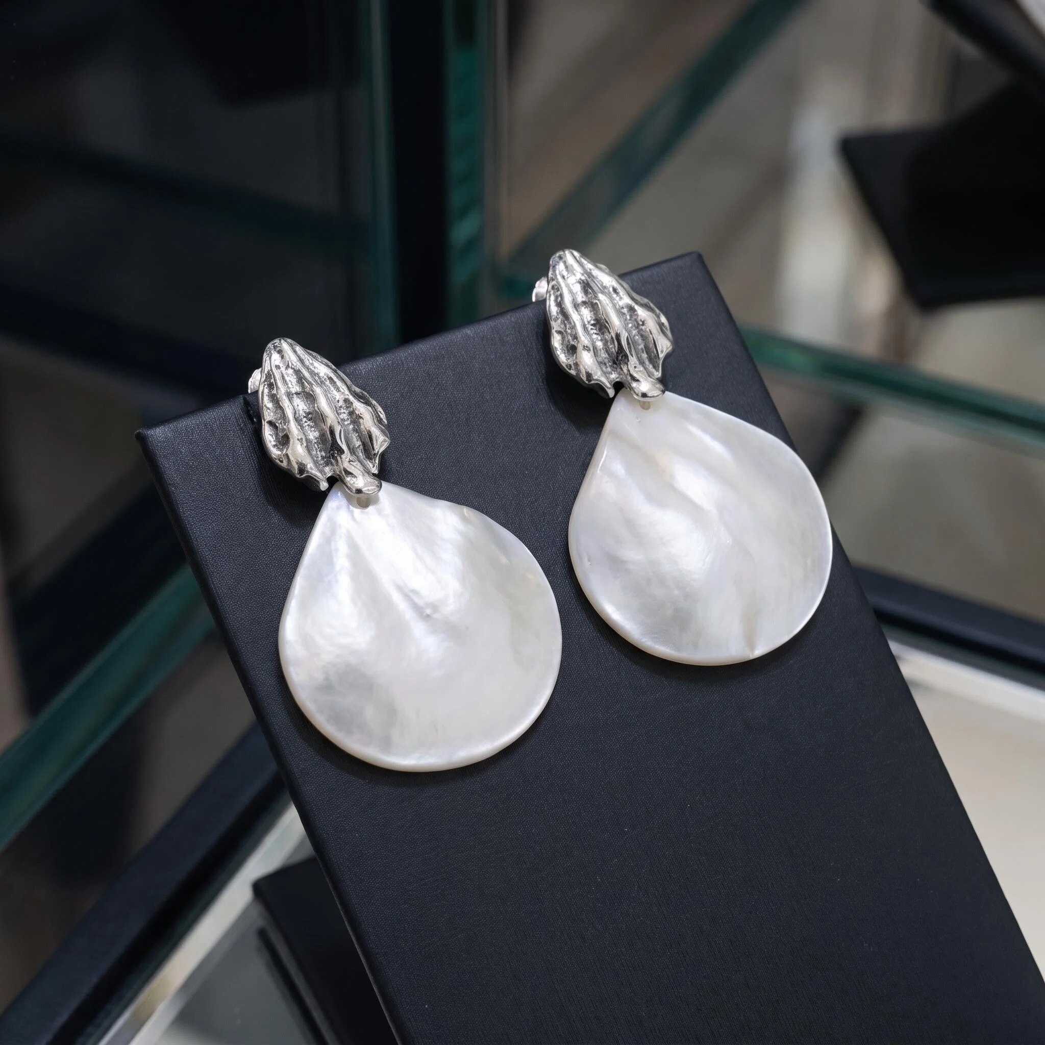 Silver-Tone Shell-Look Teardrop Earrings