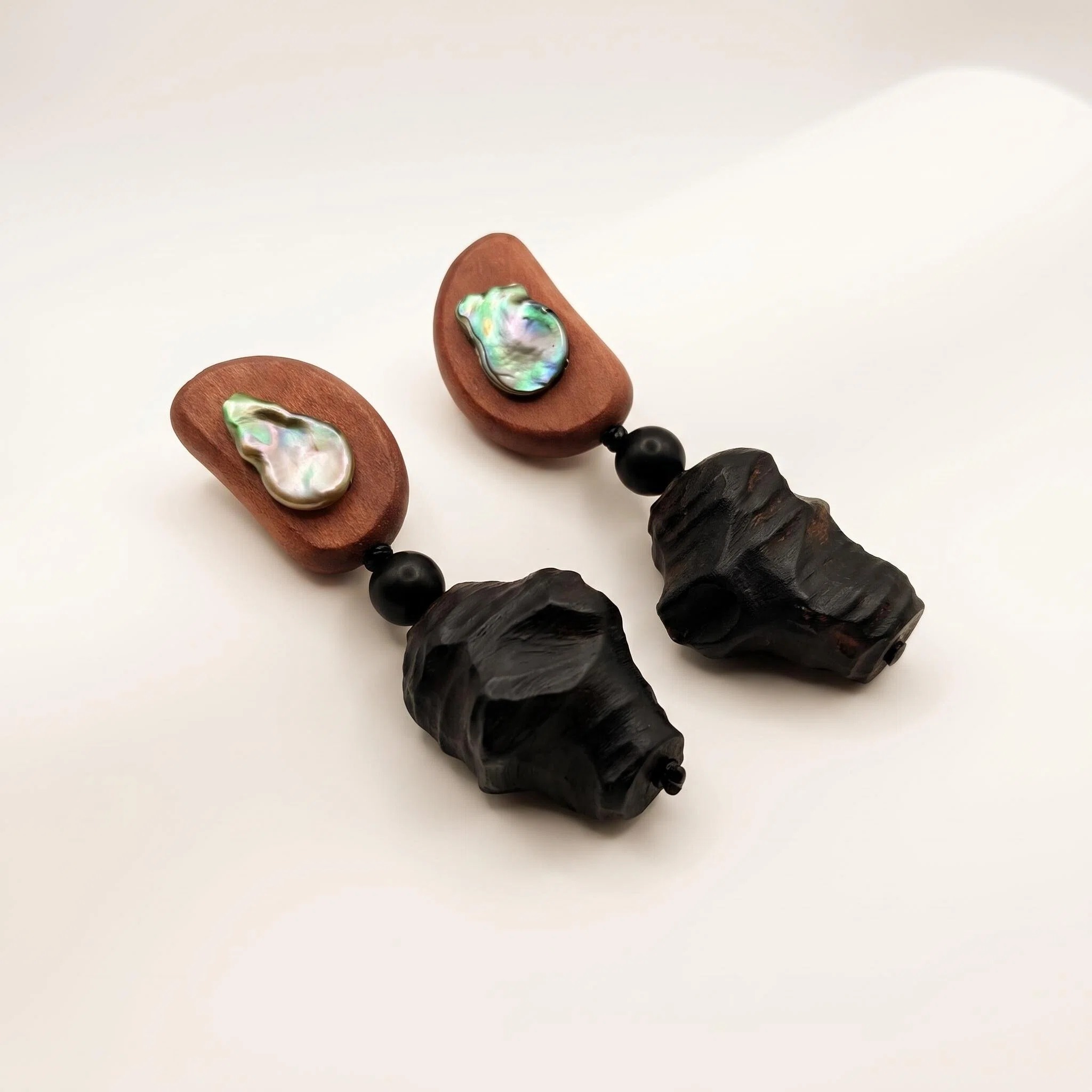 Wood-Look Black Carved Drop Earrings