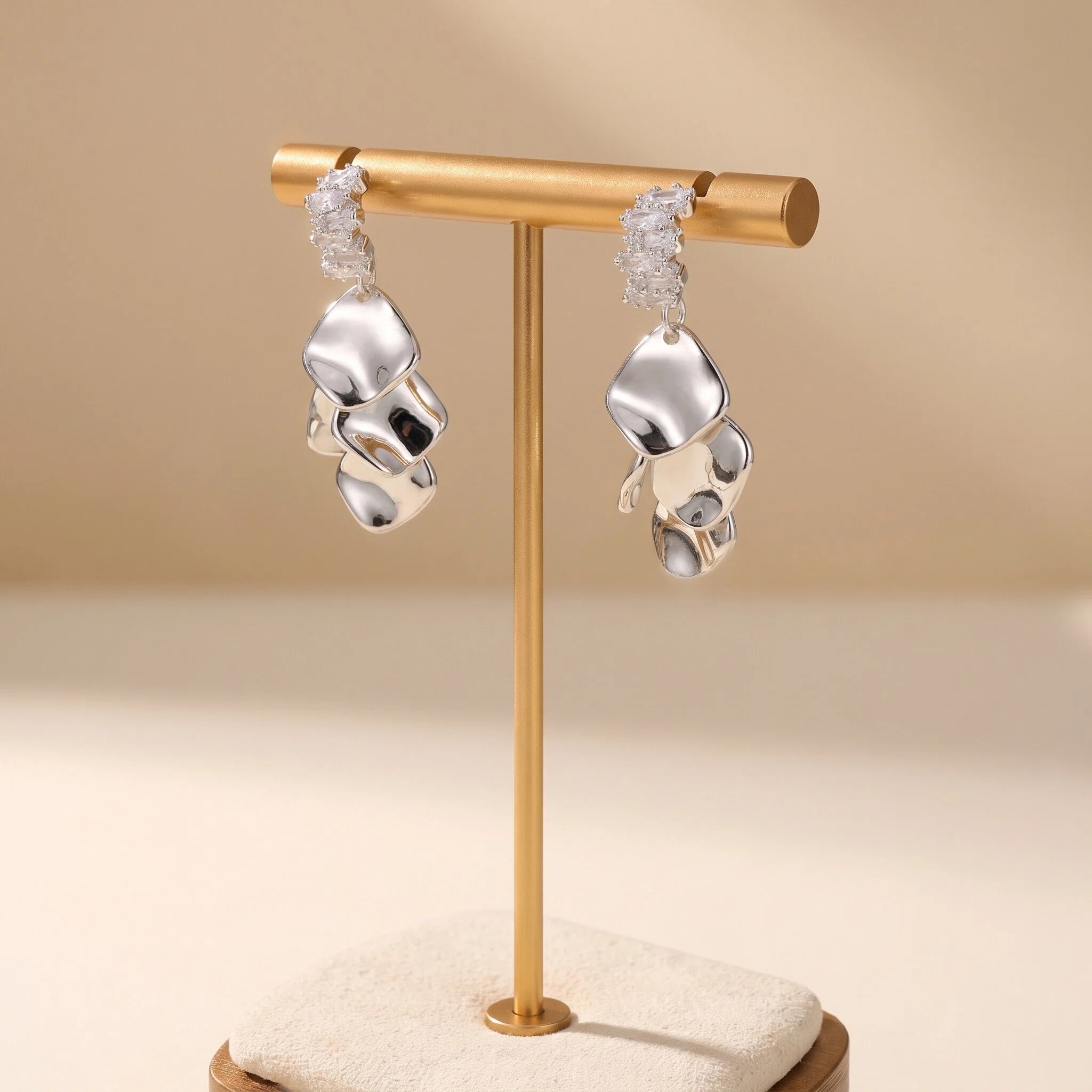Silver-Tone Abstract Disc Drop Earrings
