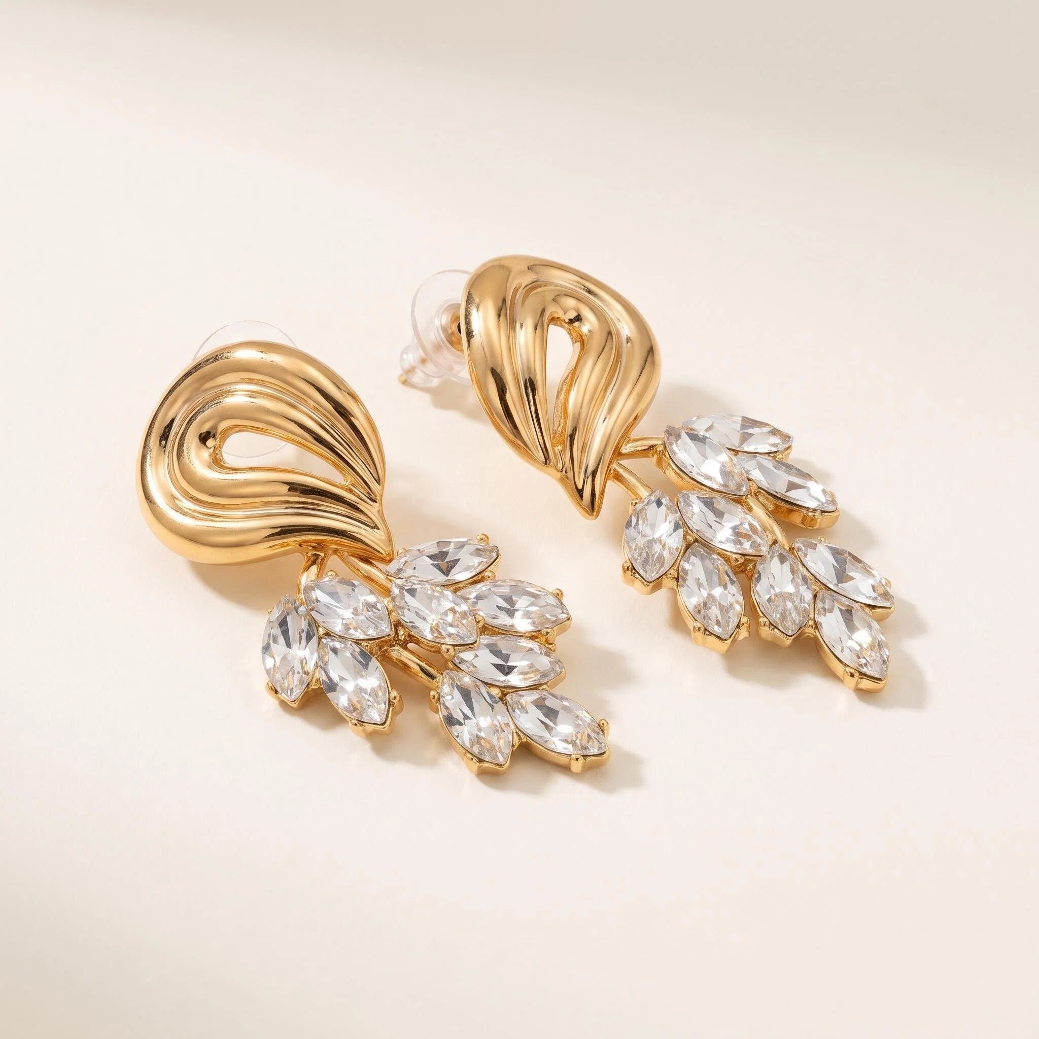 Gold-Tone Swirl Crystal Cluster Earrings