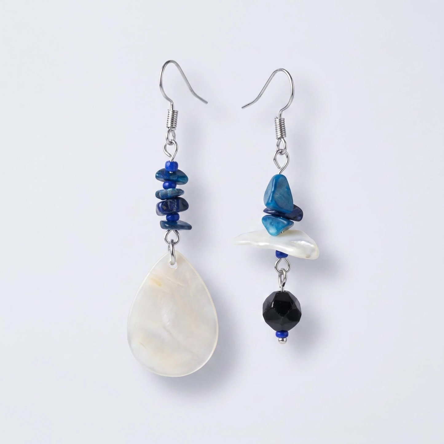 Asymmetric Blue Shell-Look Drop Earrings
