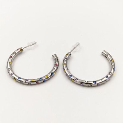 Silver-Tone Multicolor Crystal Hoop Earrings
