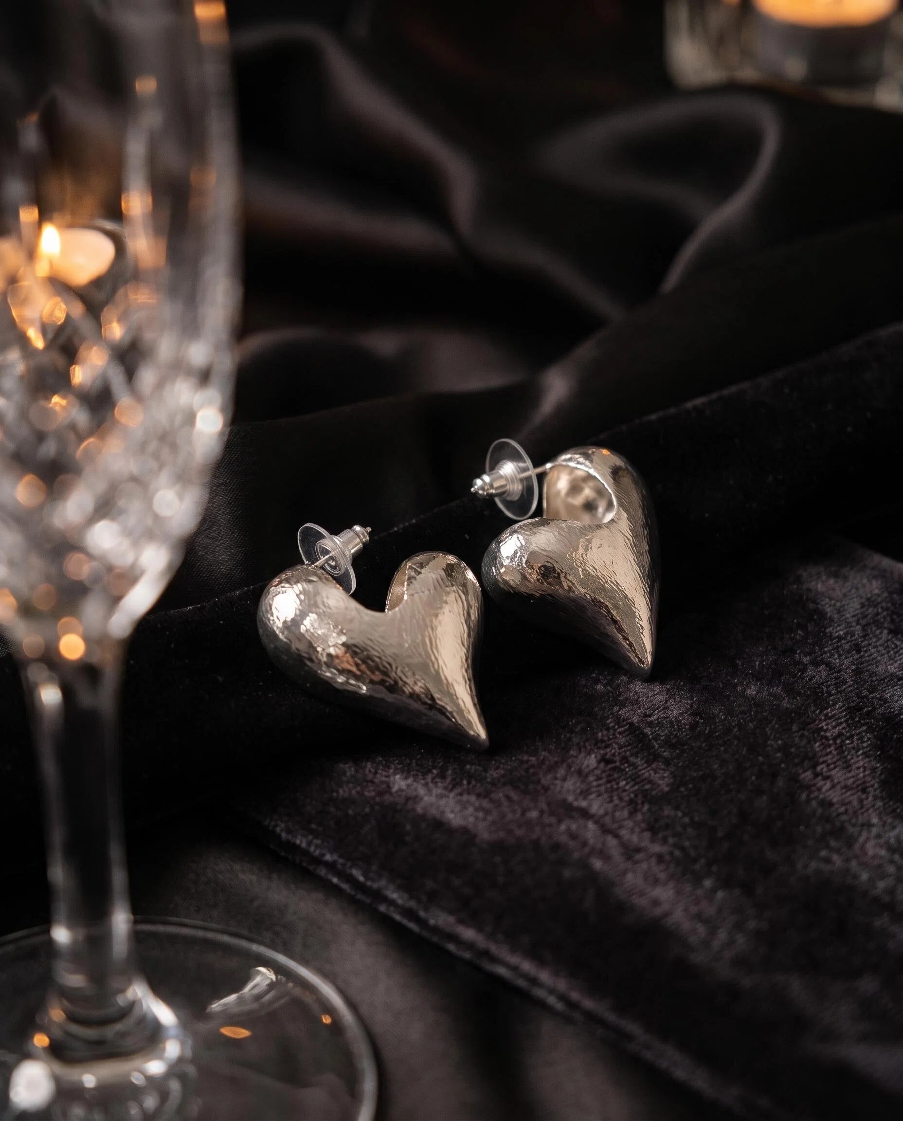 Silver-Tone Sculptural Heart Stud Earrings