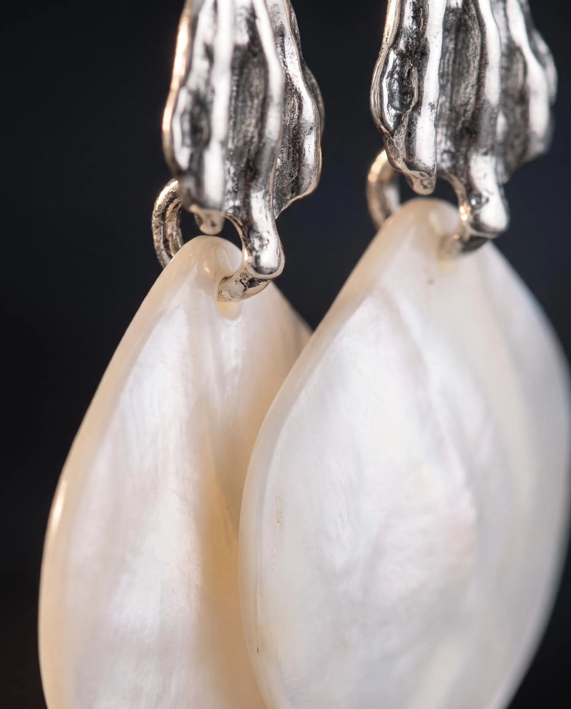 Silver-Tone Shell-Look Teardrop Earrings