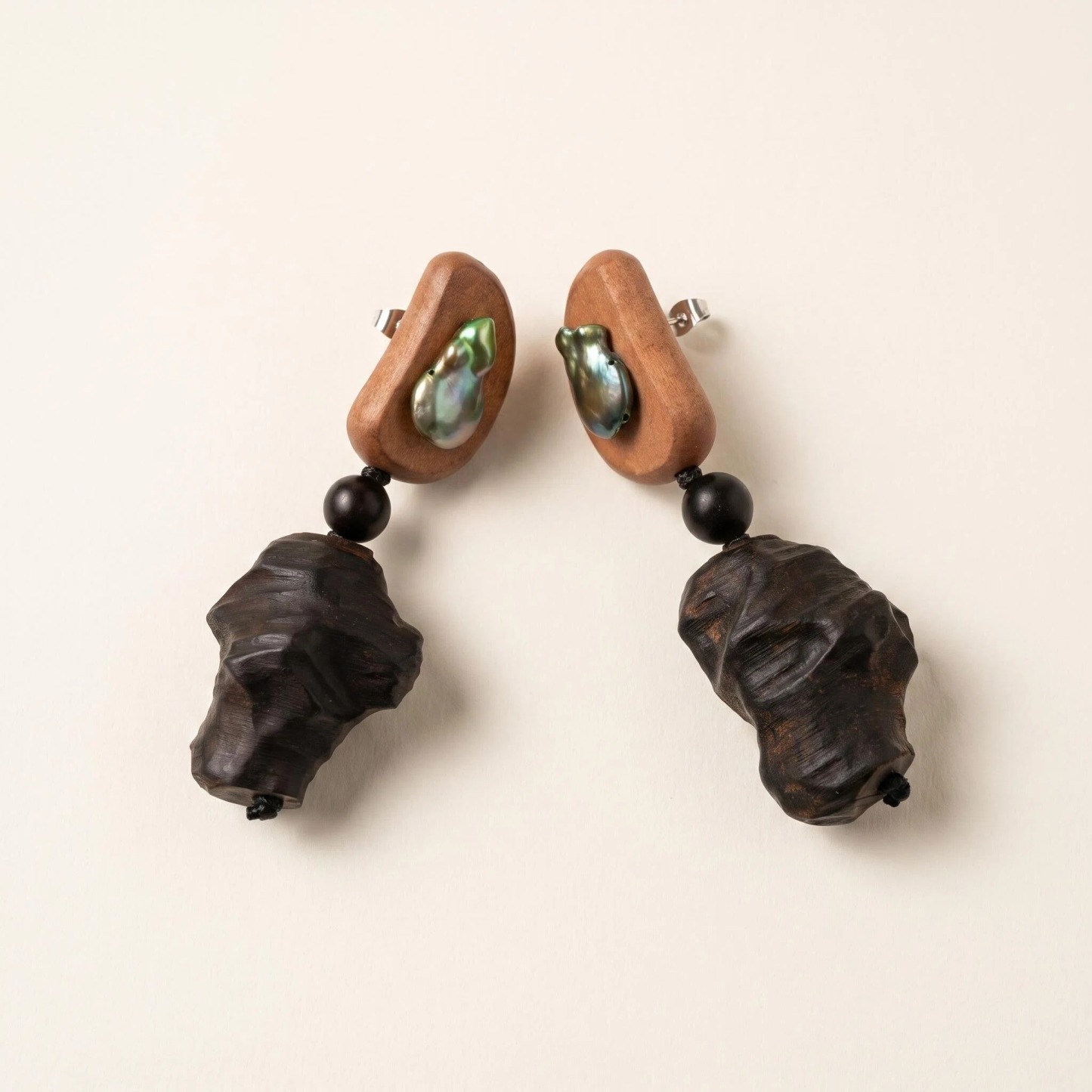 Wood-Look Black Carved Drop Earrings