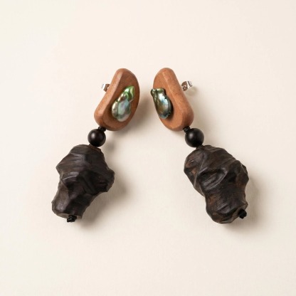 Wood-Look Black Carved Drop Earrings