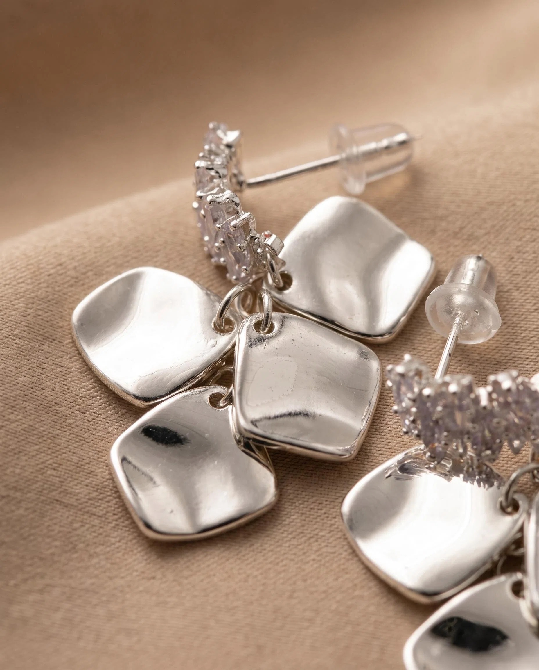 Silver-Tone Abstract Disc Drop Earrings