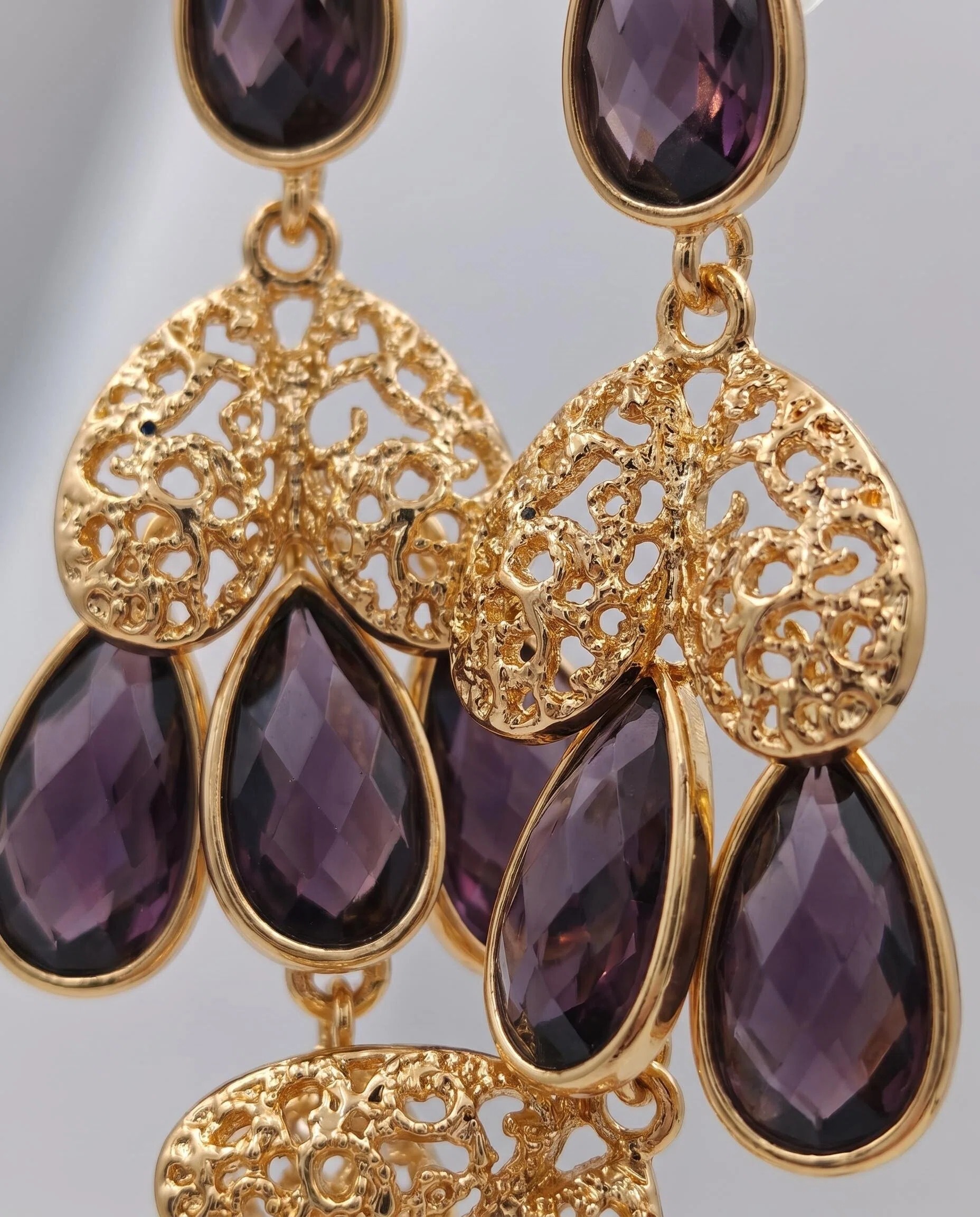 Gold-Tone Purple Crystal Chandelier Earrings