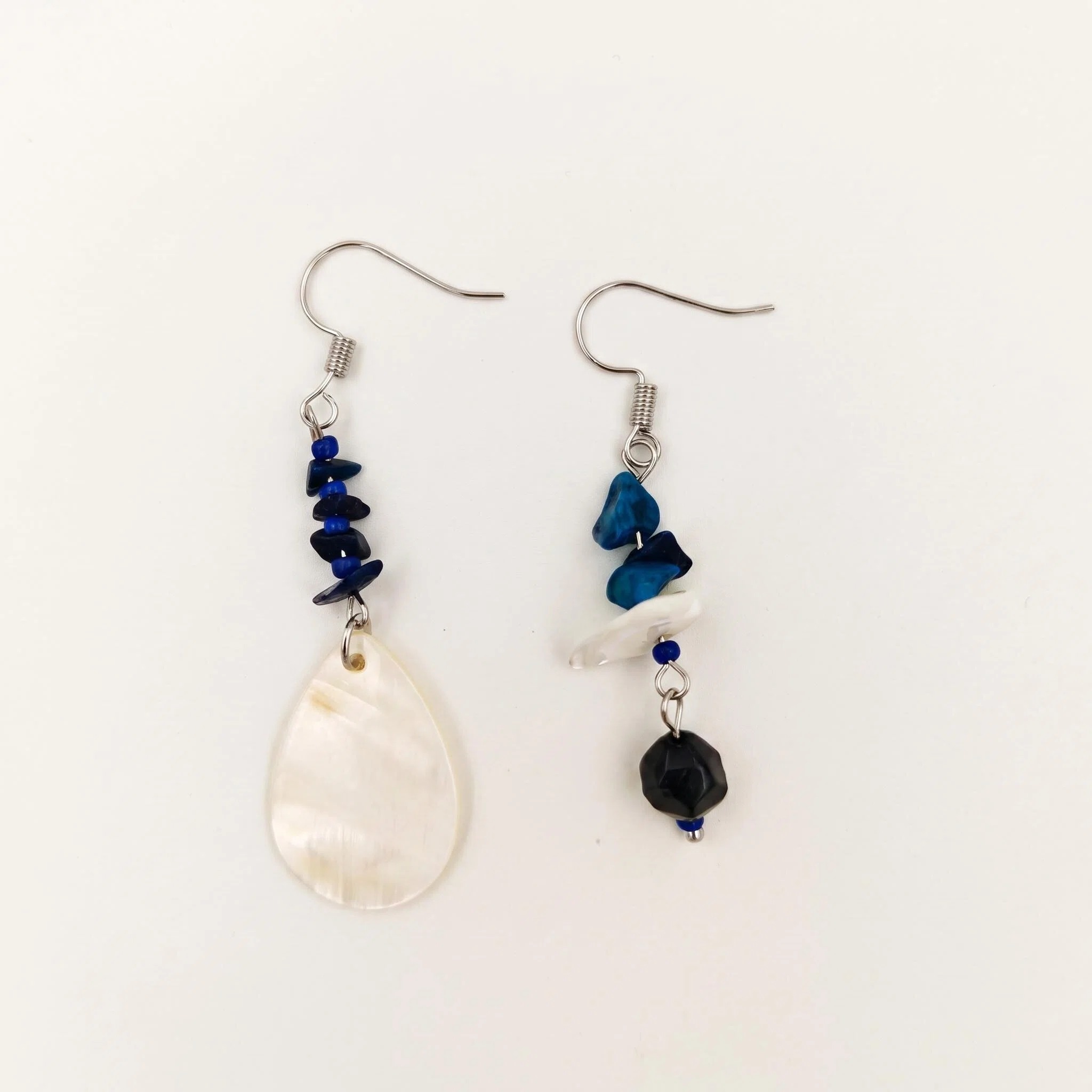 Asymmetric Blue Shell-Look Drop Earrings