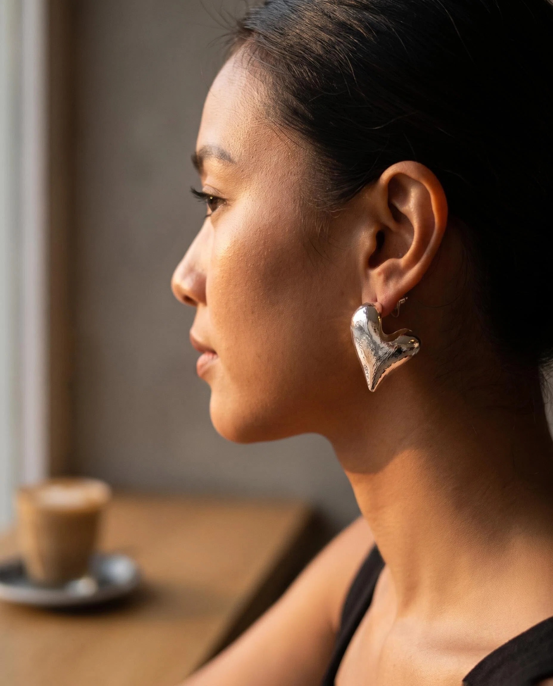 Silver-Tone Sculptural Heart Stud Earrings