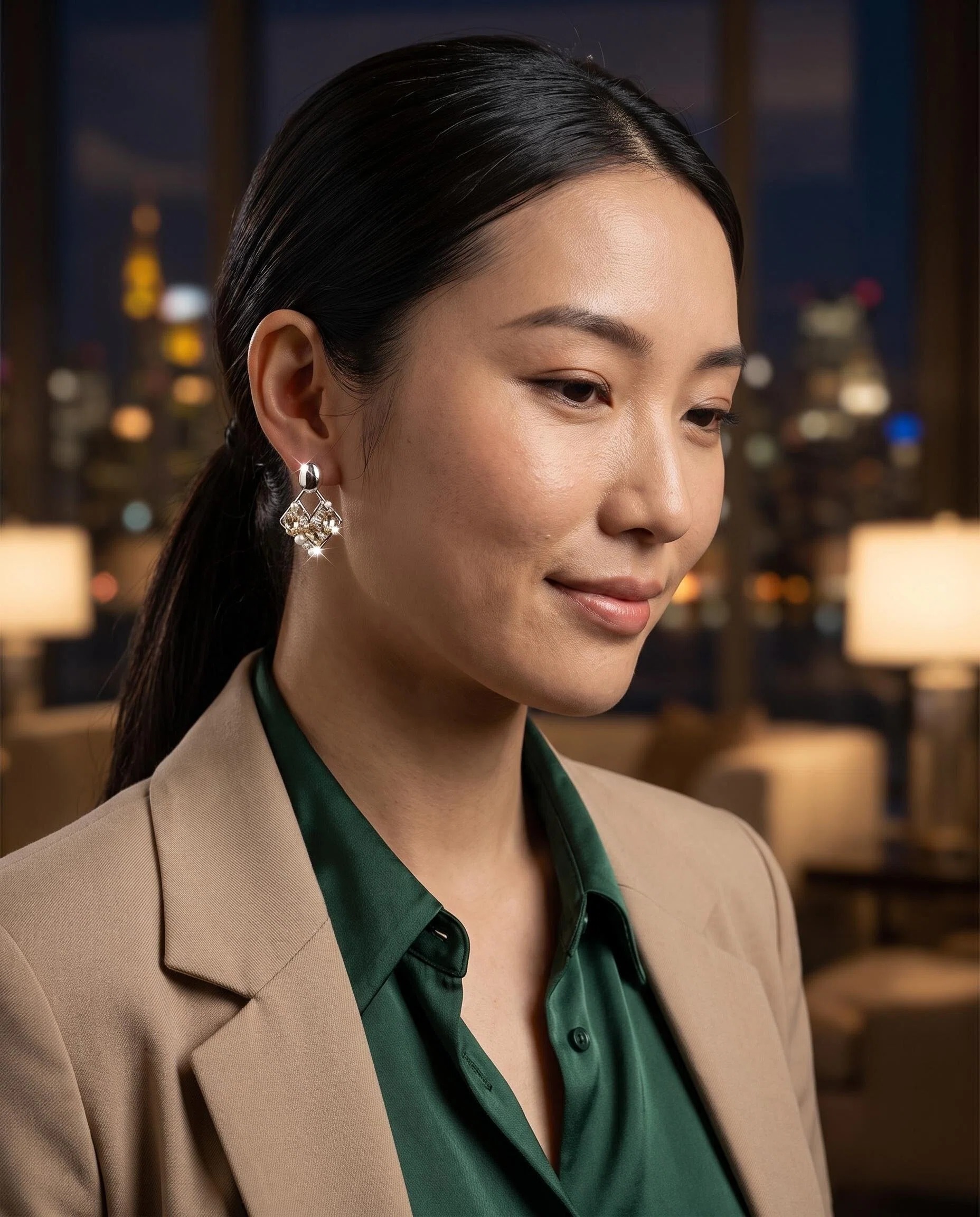 Silver-Tone Geometric Pearl-Look Drop Earrings