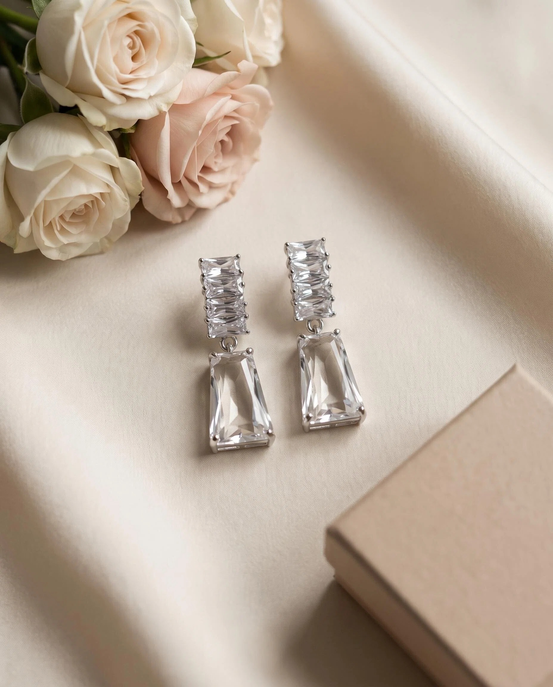 Silver-Tone Clear Crystal Trapezoid Earrings
