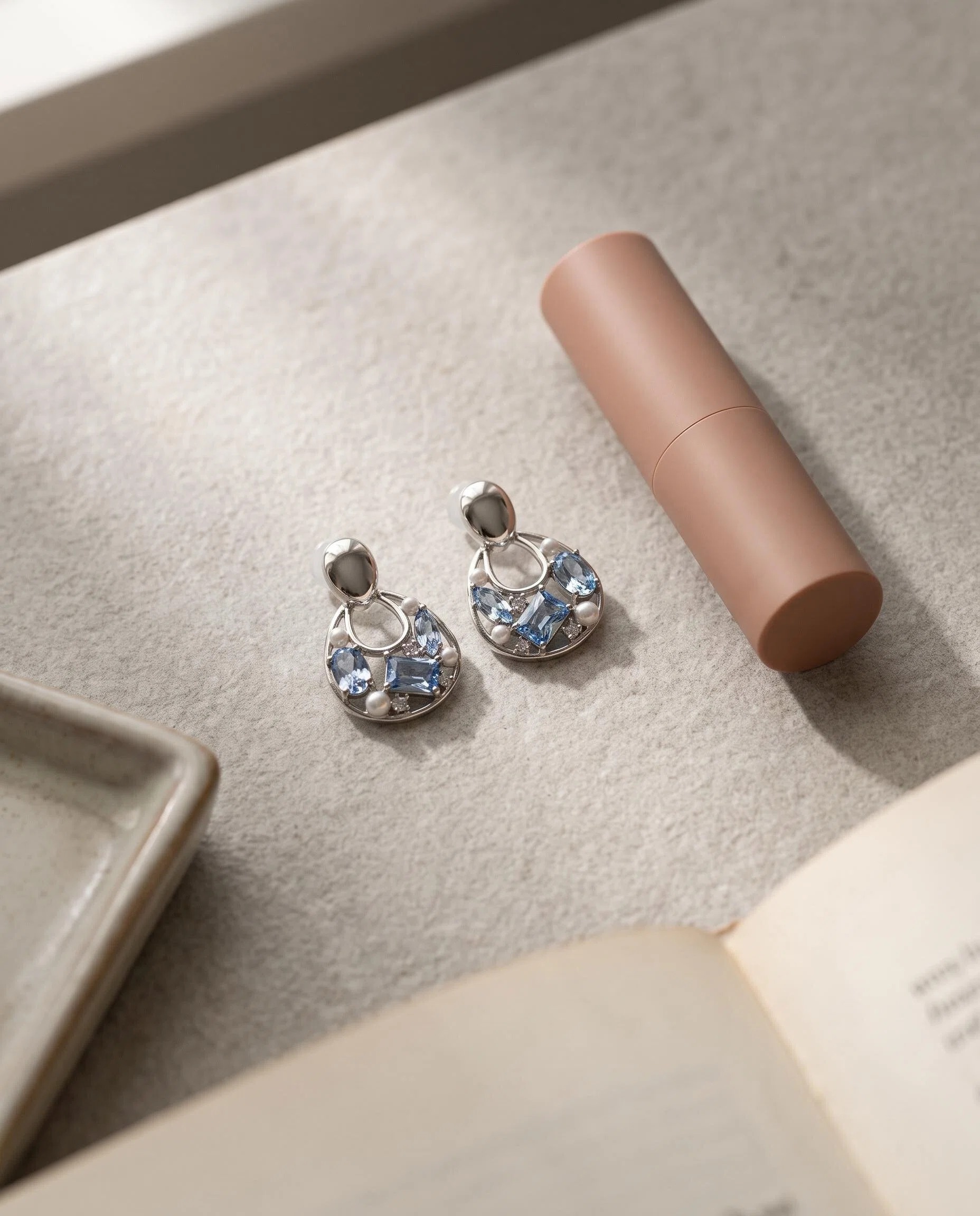Silver-Tone Blue Crystal Circle Drop Earrings