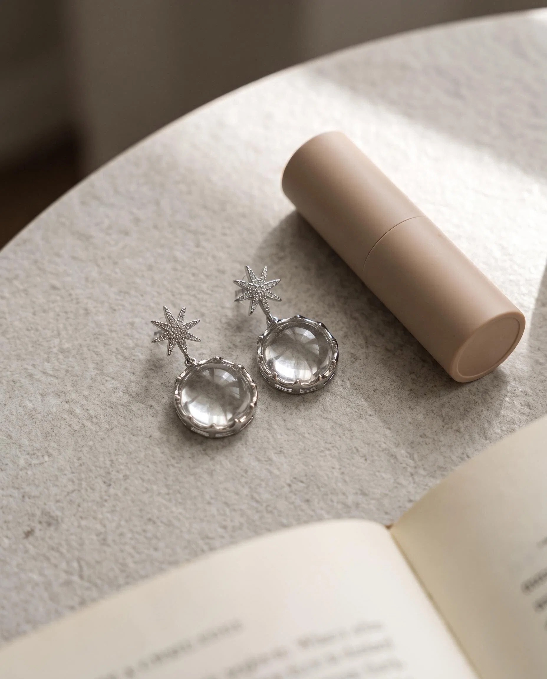 Silver-Tone Starburst Crystal Drop Earrings