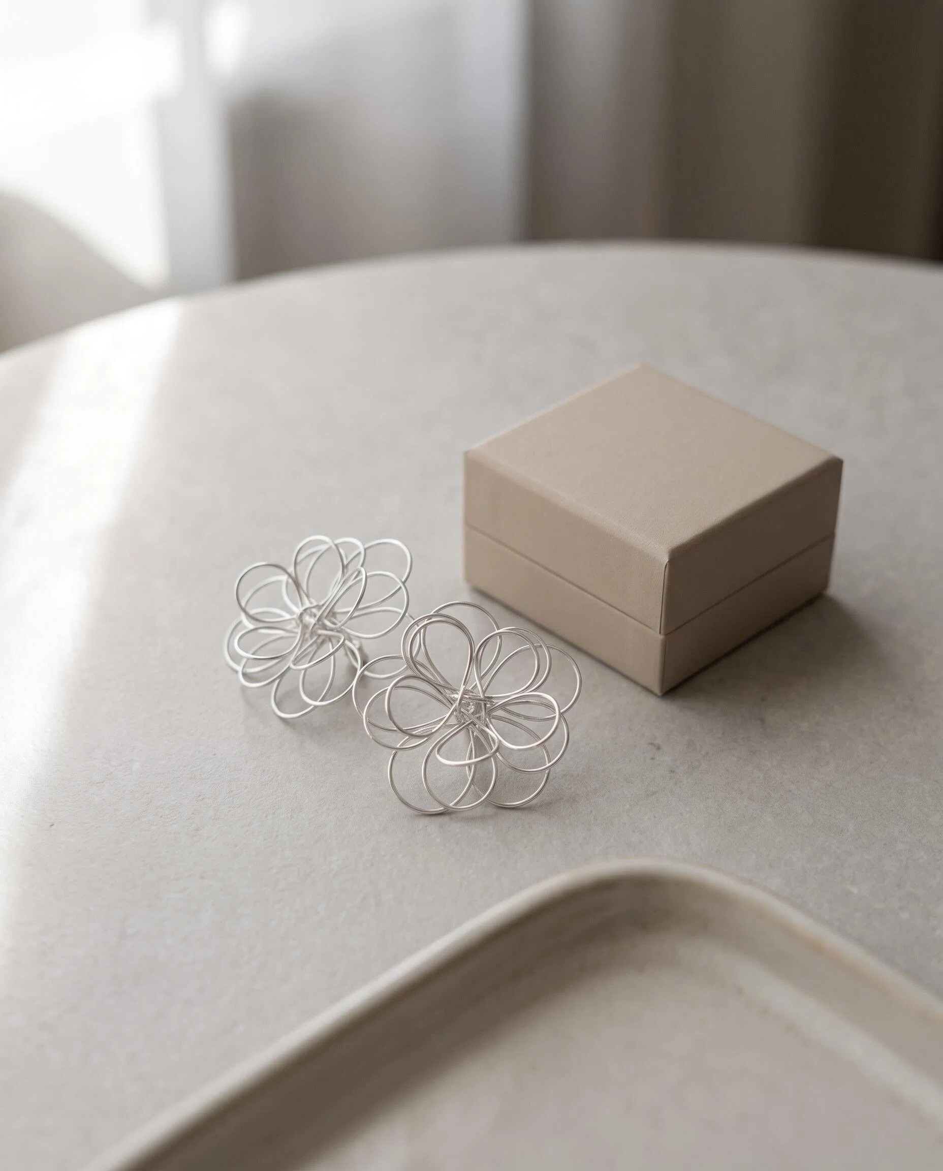 Silver-Tone Wire Flower Statement Stud Earrings