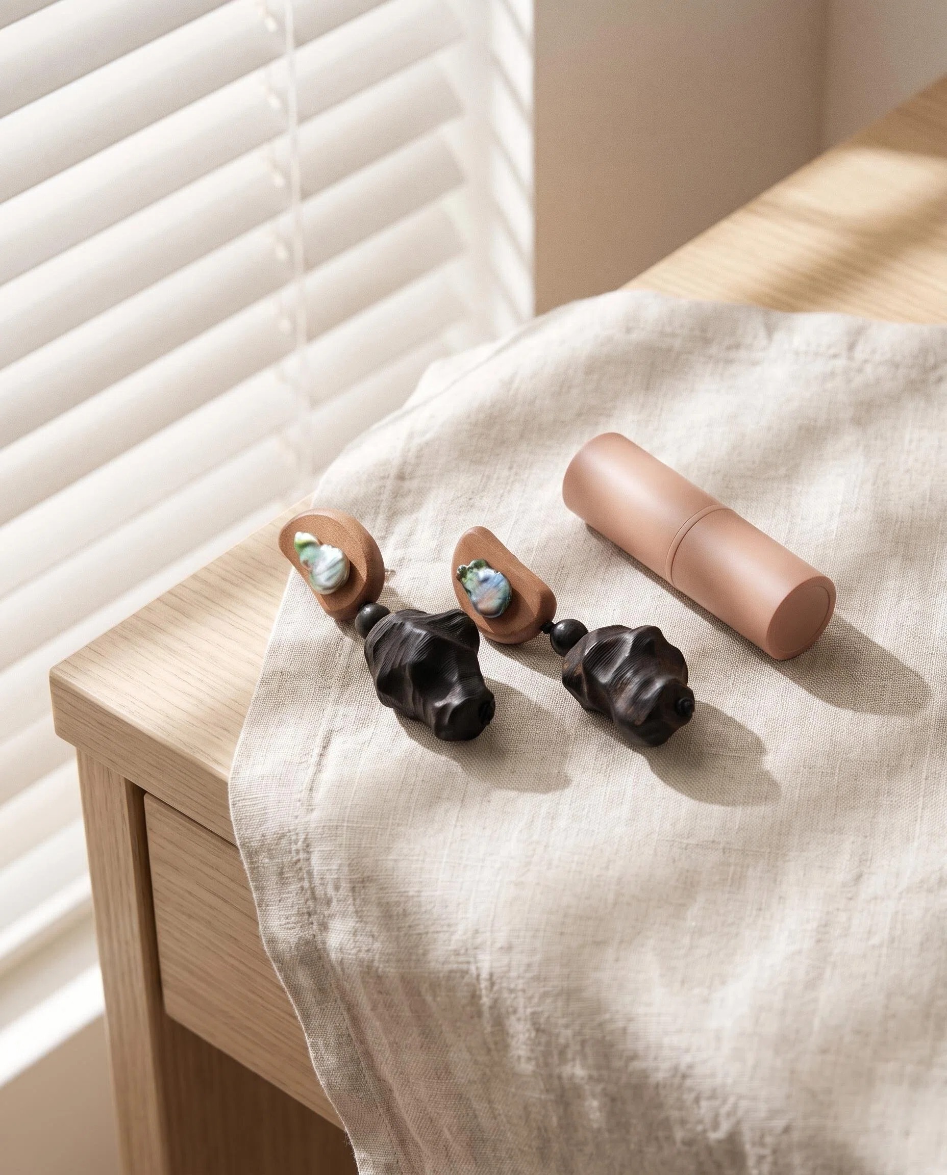 Wood-Look Black Carved Drop Earrings