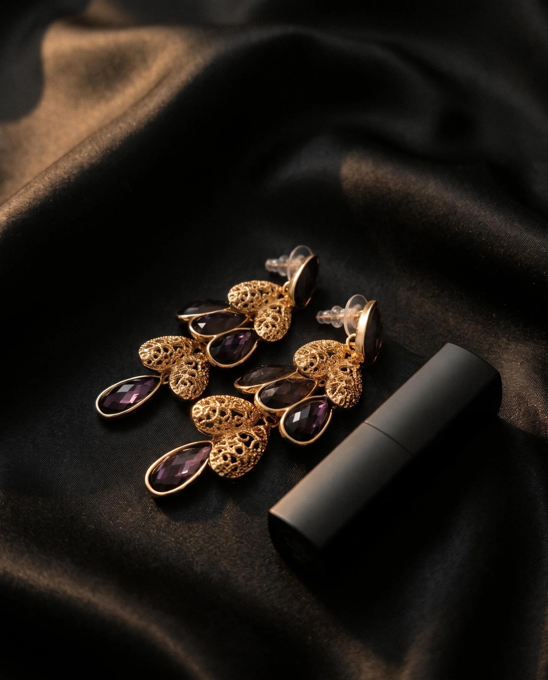 Gold-Tone Purple Crystal Chandelier Earrings