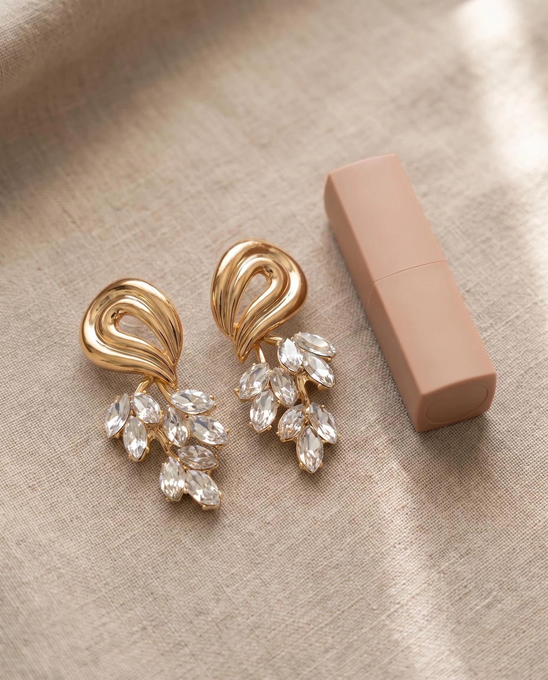 Gold-Tone Swirl Crystal Cluster Earrings