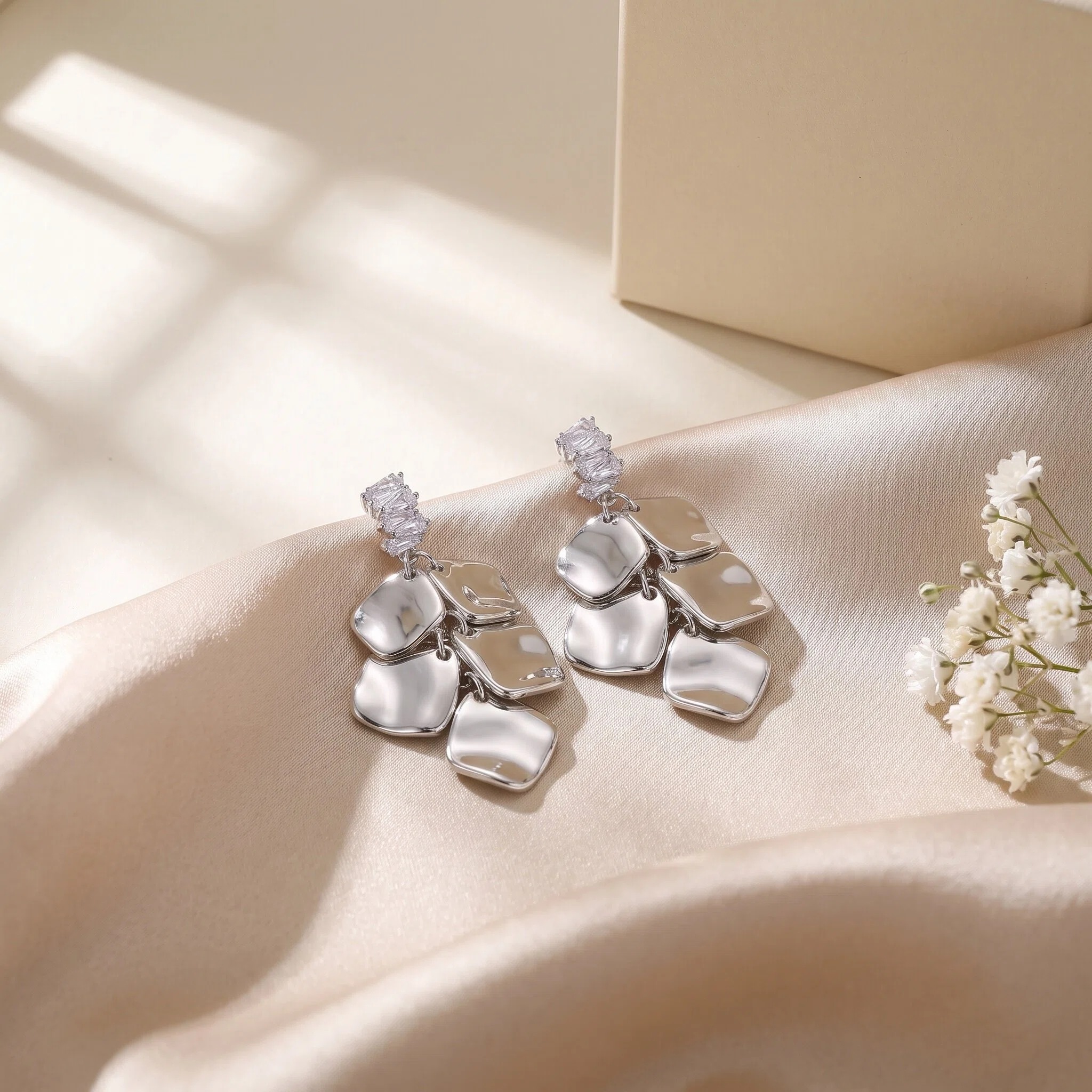 Silver-Tone Abstract Disc Drop Earrings