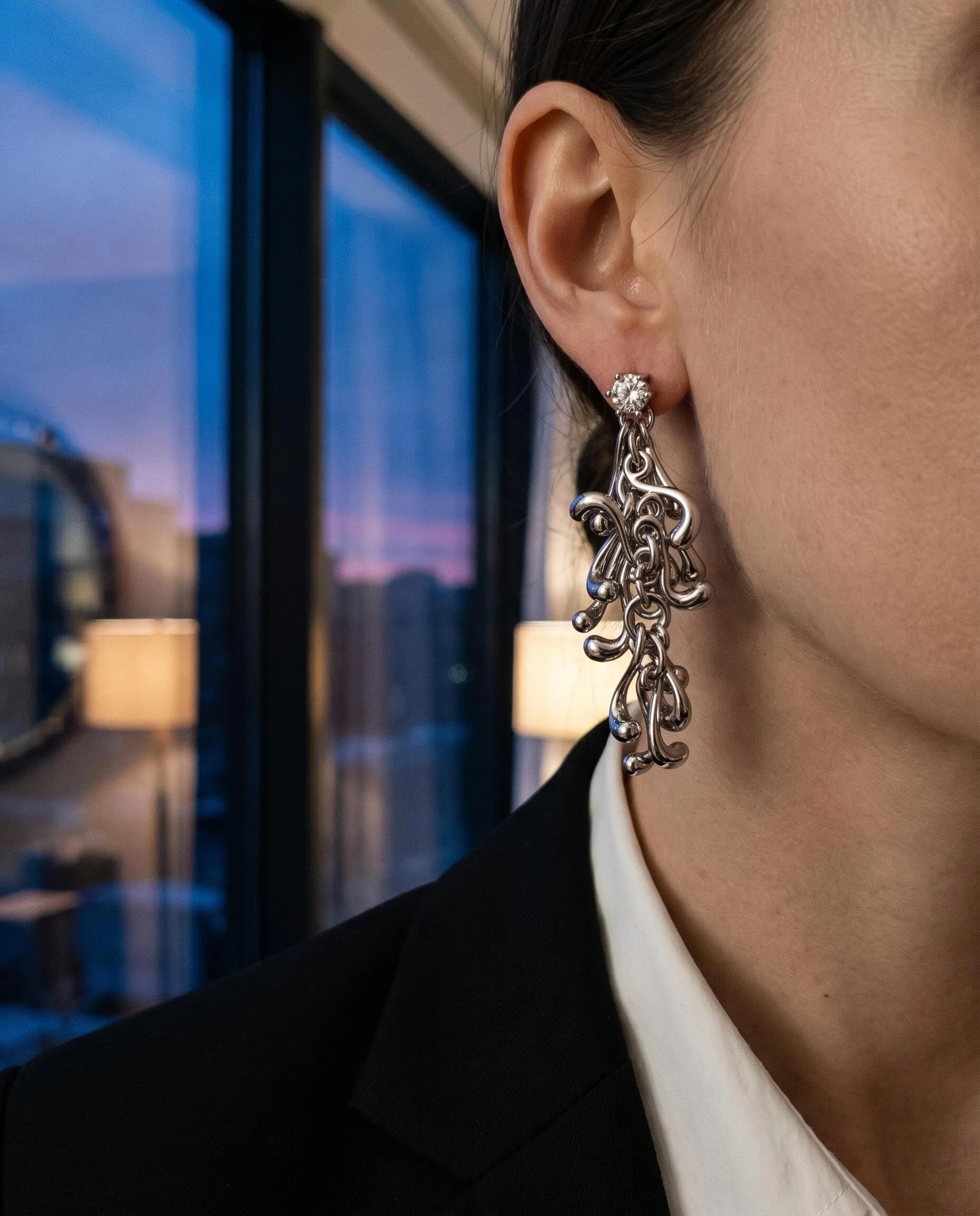 Silver-Tone Baroque Scroll Statement Earrings
