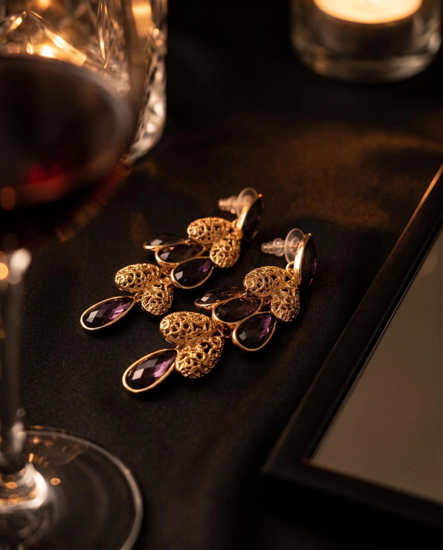 Gold-Tone Purple Crystal Chandelier Earrings