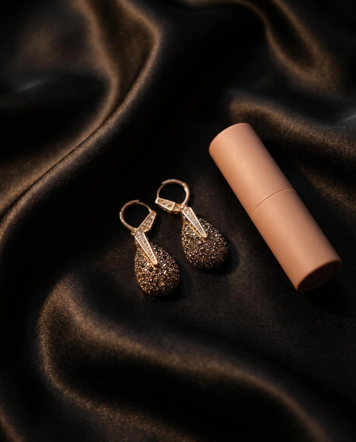 Gold-Tone Smoky Crystal Teardrop Earrings