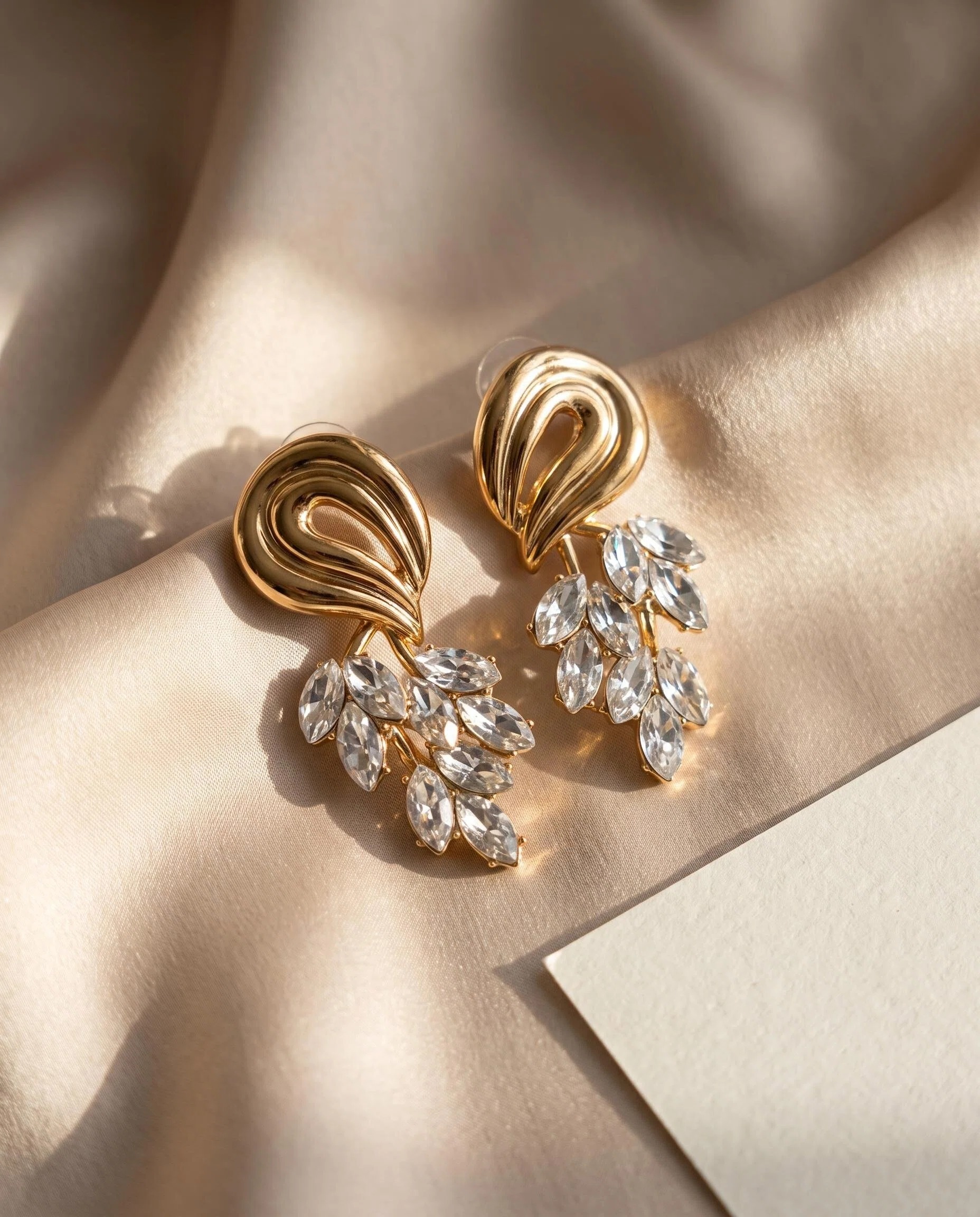 Gold-Tone Swirl Crystal Cluster Earrings