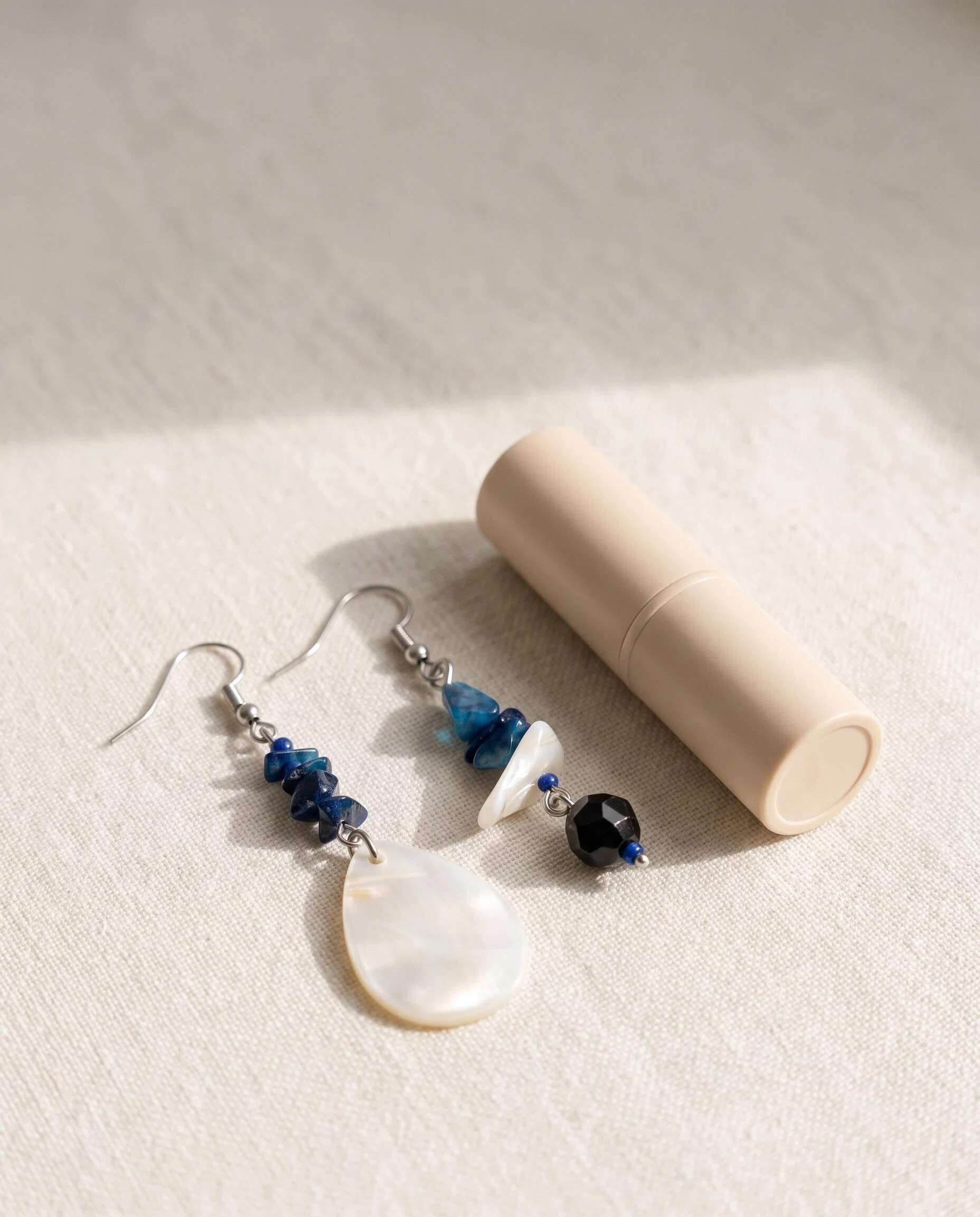 Asymmetric Blue Shell-Look Drop Earrings