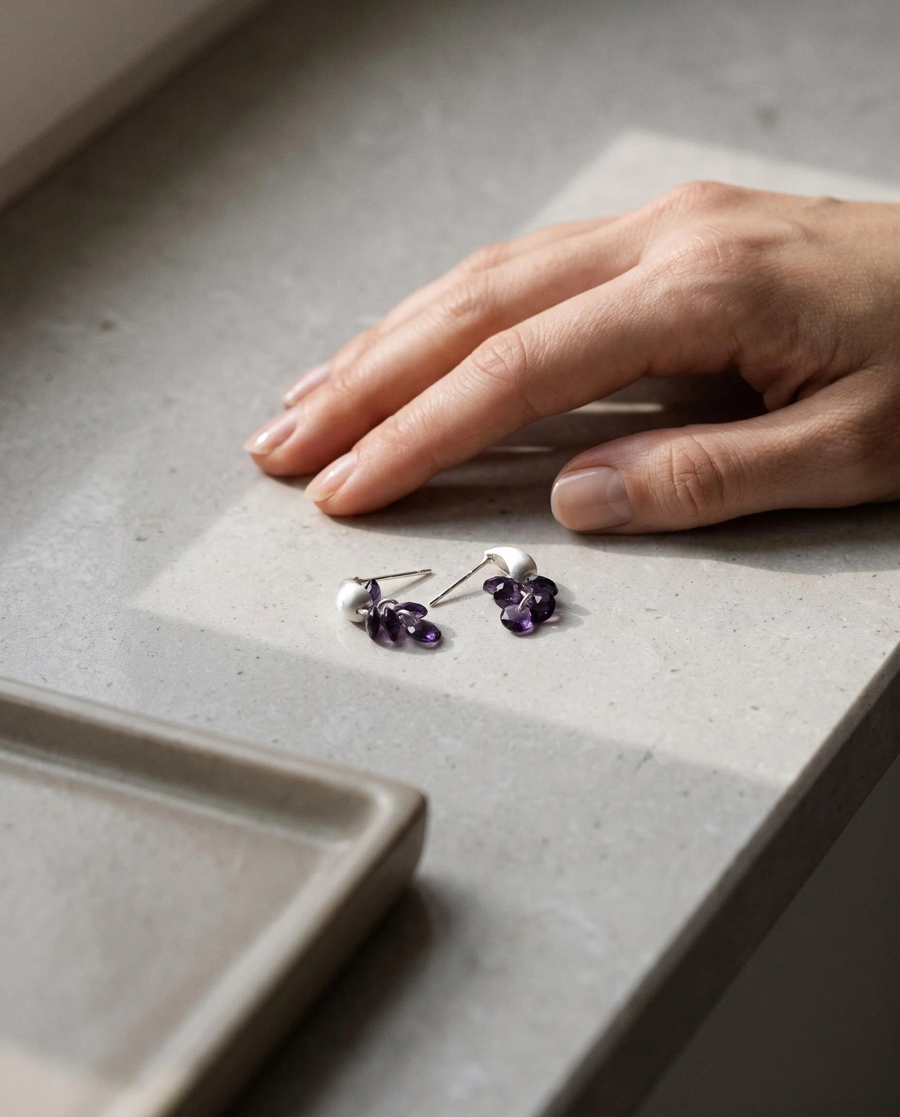 Silver-Tone Purple Petal Cluster Earrings