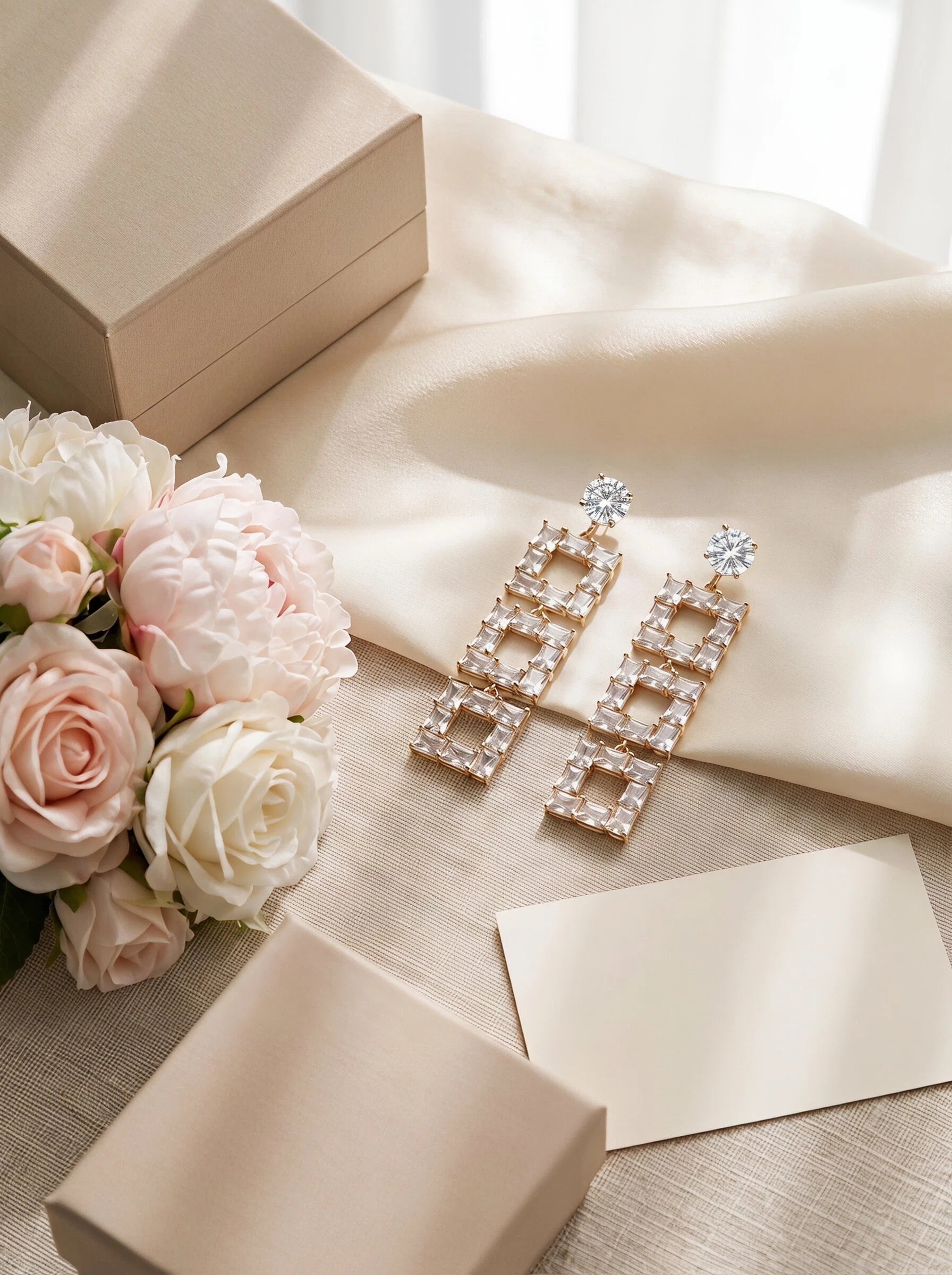 Gold-Tone Crystal Ladder Drop Earrings