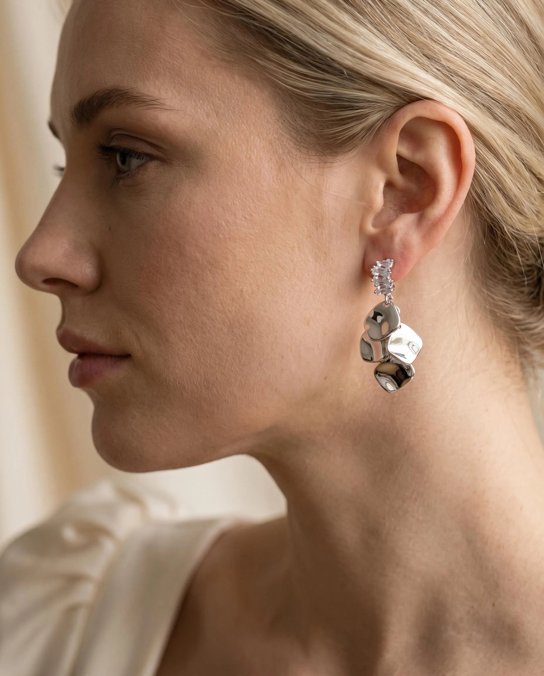 Silver-Tone Abstract Disc Drop Earrings