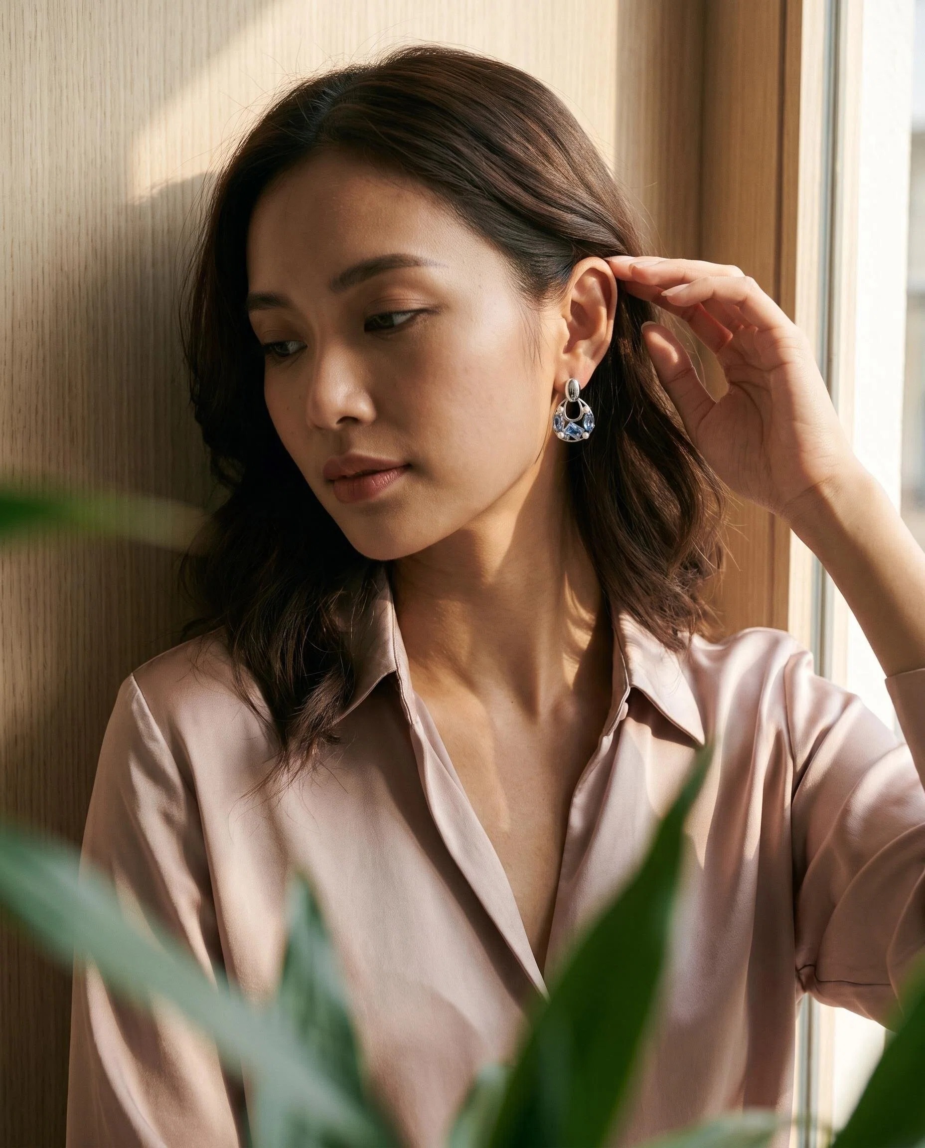 Silver-Tone Blue Crystal Circle Drop Earrings