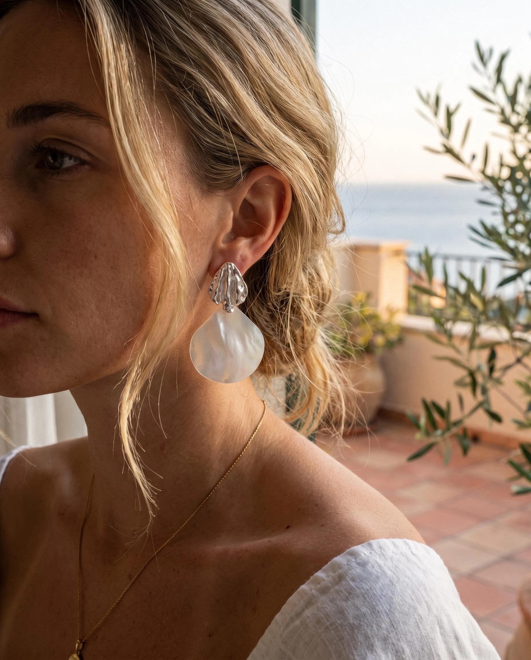 Silver-Tone Shell-Look Teardrop Earrings