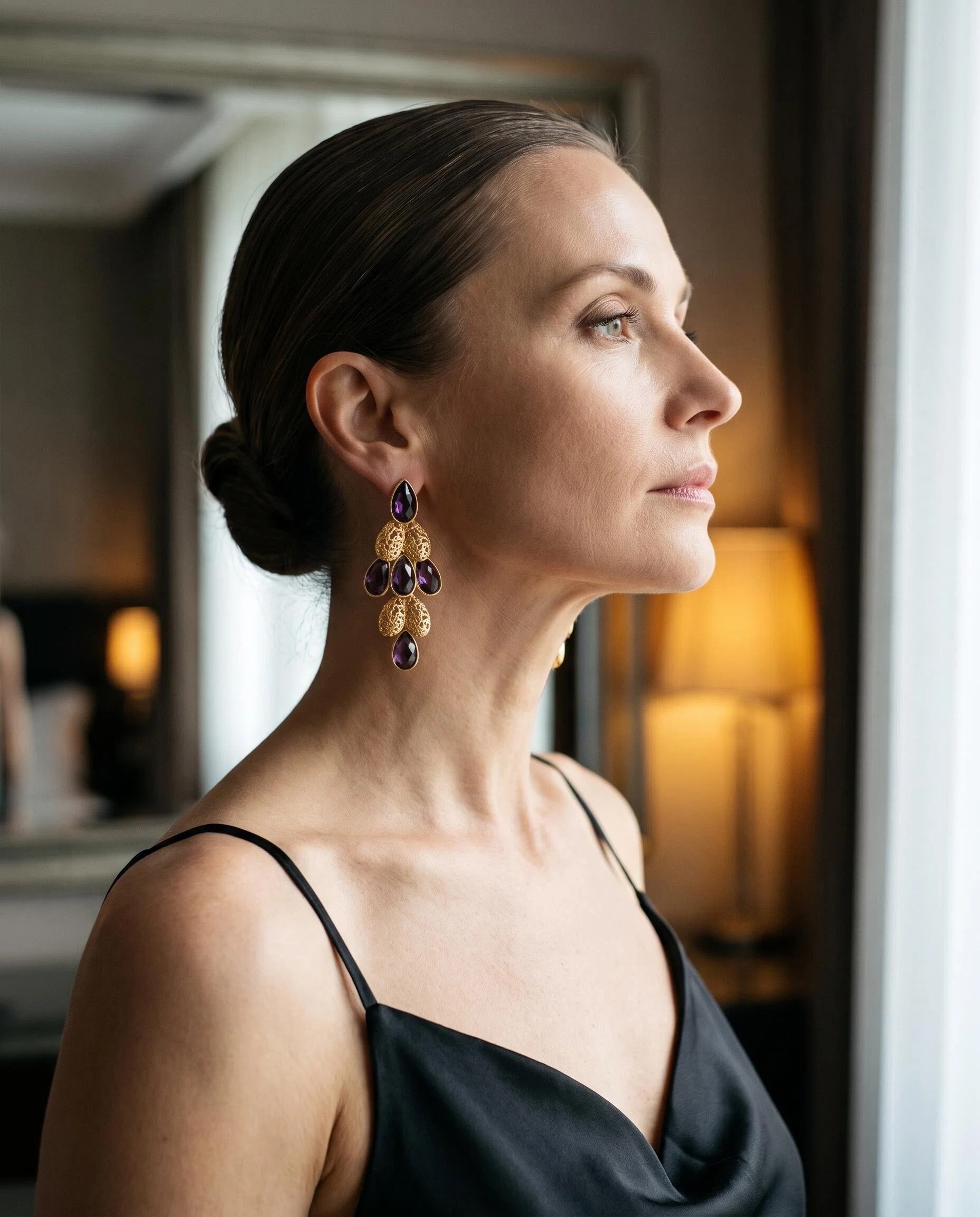Gold-Tone Purple Crystal Chandelier Earrings