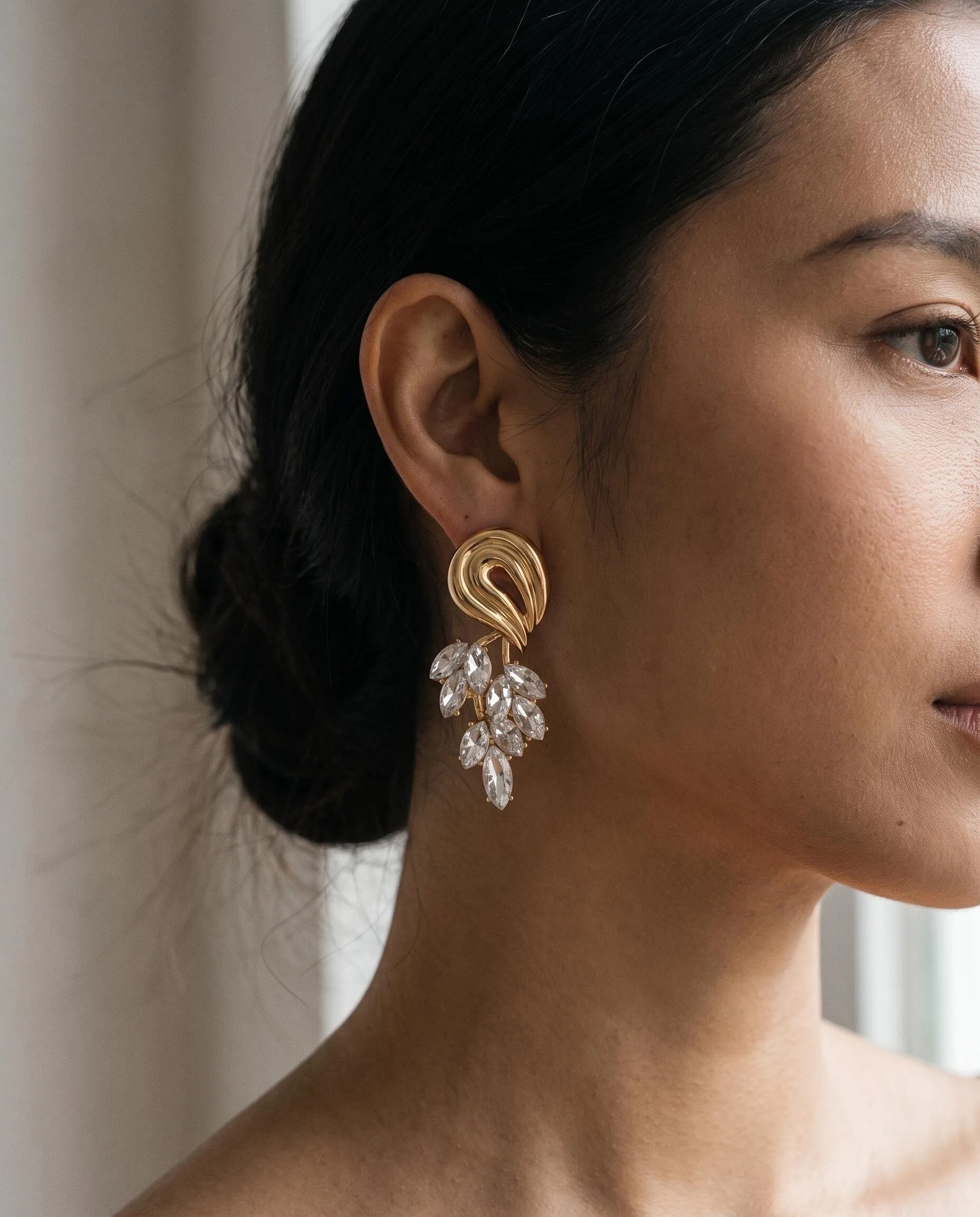 Gold-Tone Swirl Crystal Cluster Earrings