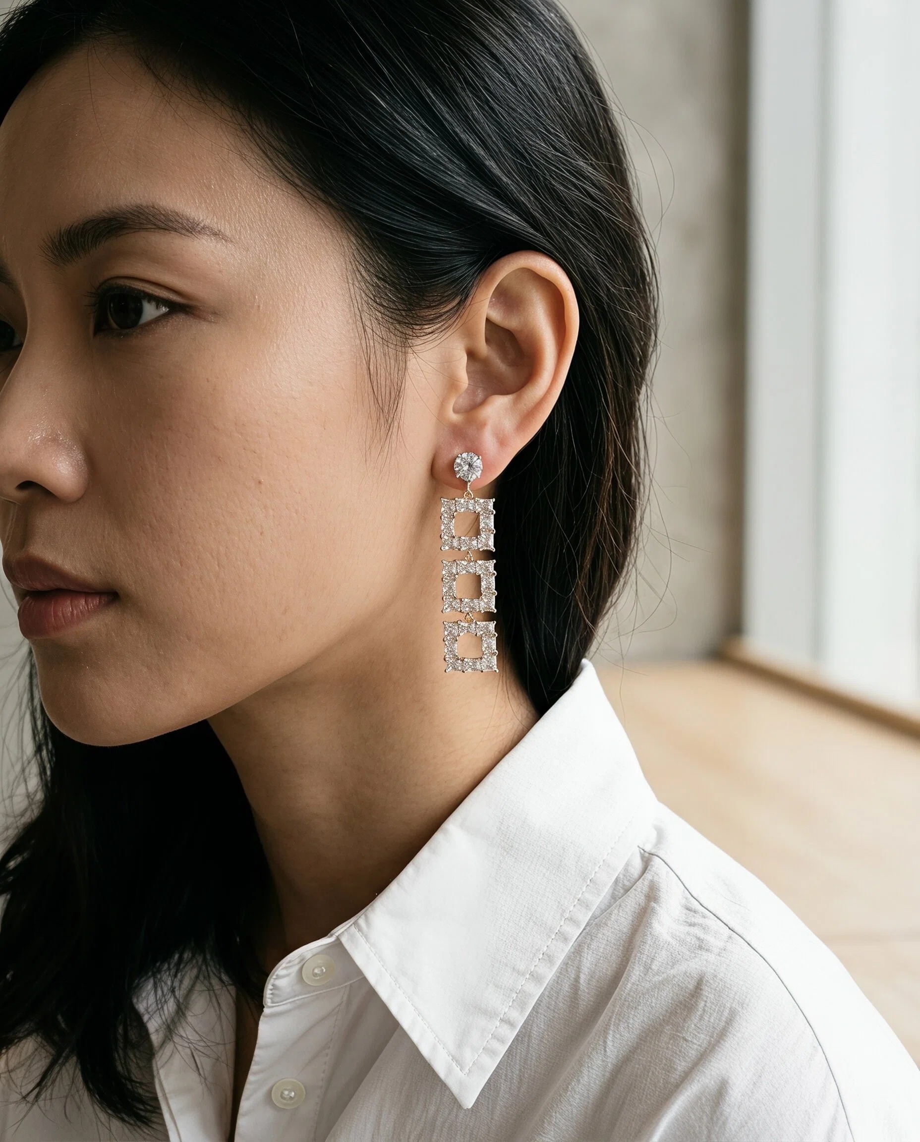 Gold-Tone Crystal Ladder Drop Earrings